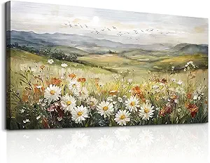 FUHAIHUA Large Framed Wall Decor For Living Room Canvas Wall Art For Office Farmhouse Wall Decorations For Bedroom Prairie Flowers Landscape Paintings Modern Pictures Artwork Home Decor 24" x 48"