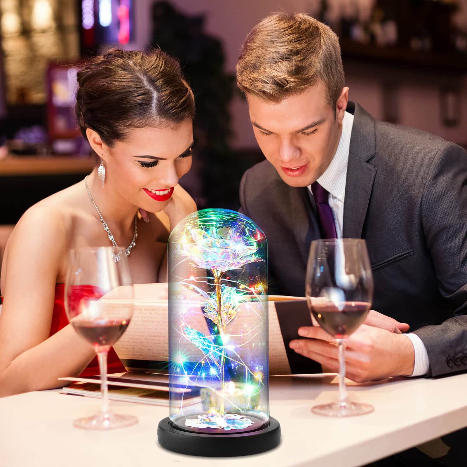 La Bella e La Bestia Rosa per Sempre in Cupola di Vetro Fiore Artificiale Kit in Lamina d'oro con Luce a LED Regalo Romantico