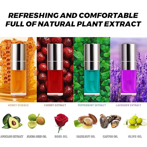 Miniatura 3 de Aceite de labios voluminoso, 4 unidades de bálsamo labial hidratante con brillo labial tintado hidratante nutritivo duradero que protege los calma,