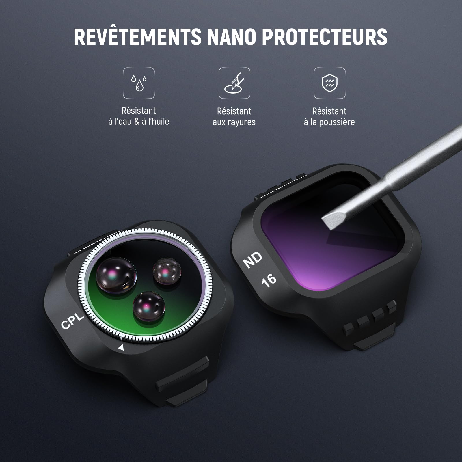 NEEWER Pack de 4 Filtres CPL ND Compatibles avec DJI Mini 5 Pro (CPL/ND16/ND64/ND256), Filtre Polarisant Circulaire à Densité Neutre, Accessoires de Photographie pour Drone