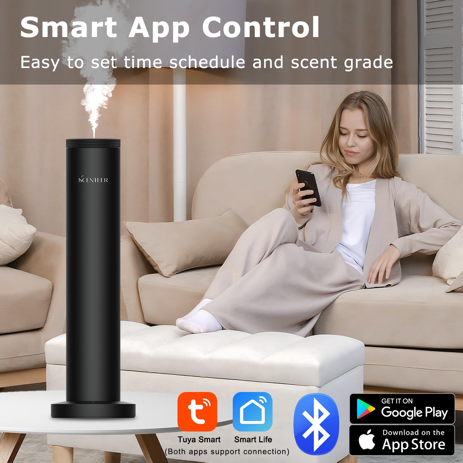 Wireless Hotel Scent Diffuser-Cordless Rechargeable Diffuser for Whole House- Scent Air Machine for Home -App Bluetooth Control - Waterless Essential Oil Diffuser for Large Room, Studio Office -Black