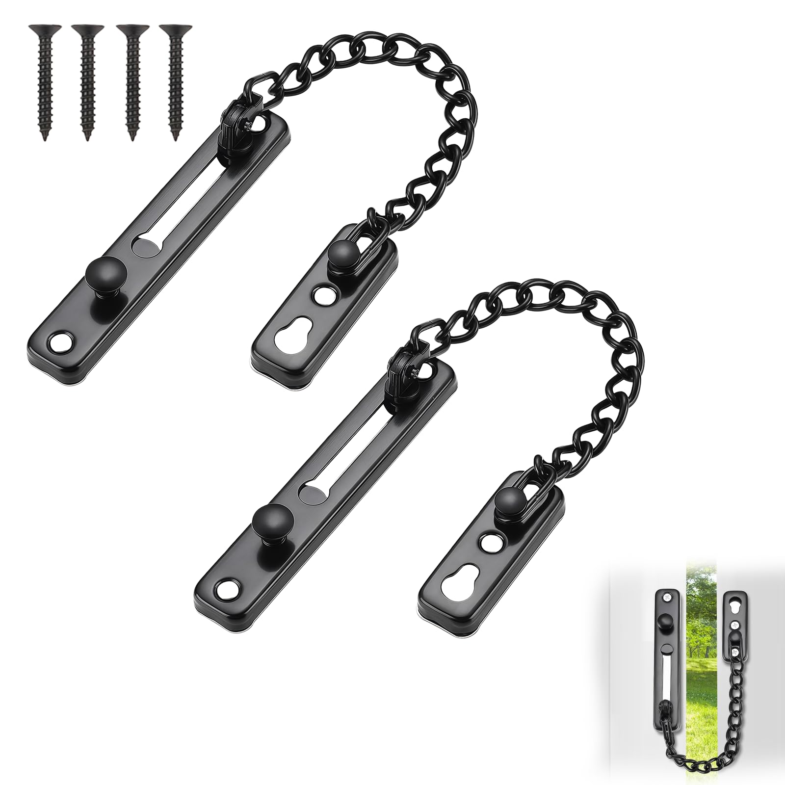 Catena di Sicurezza per Porta in Acciaio Inossidabile, 2 Pezzi, con Viti per Installazione, Resistente e Facile da Usare per Porte in Legno e Metallo, Ideale per Sicurezza Casa e Hotel