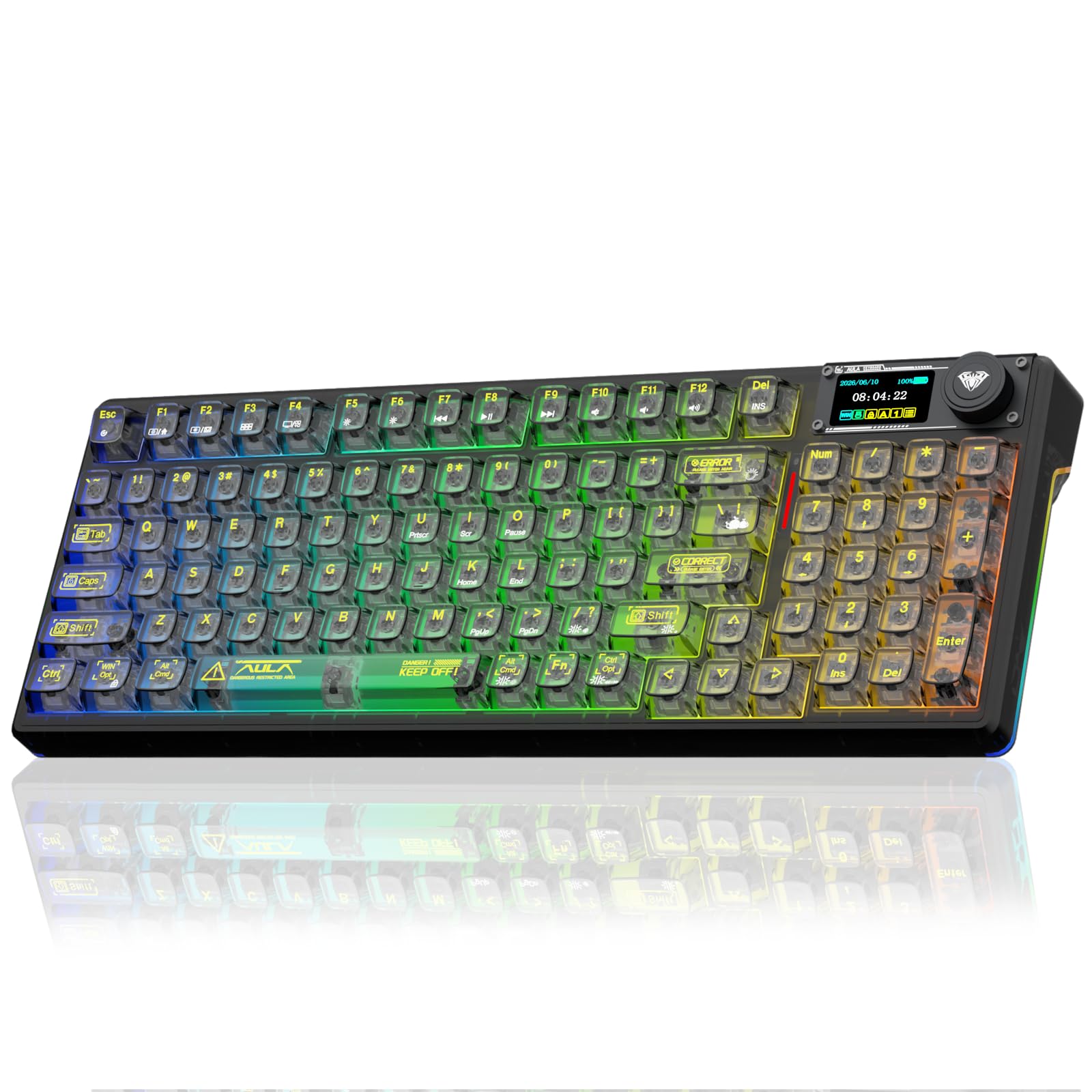 AULA F98 Pro Wireless Mechanical Keyboard with Transparent Keycaps,Hot-swappable,Pre-lubed Linear Switches,Gasket Structure,RGB Backlit,OLED Screen,BT5.0/2.4G/USB-C Wired Computer Keyboard-image-44