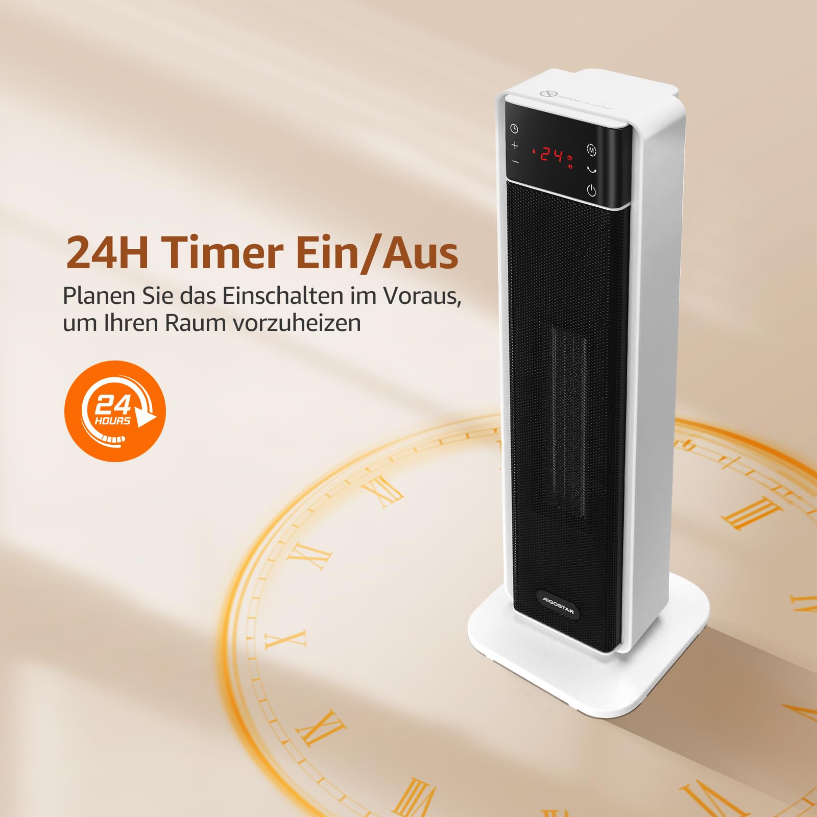 Aigostar Leiser Keramik Heizlüfter mit Thermostat, Fernbedienung, ECO-Modus | 2000W PTC Energiesparend Elektroheizung, 70° Oszillation, Überhitzungs- & Kippschutz, 24h Timer, Heaters for Room, 2 Stück