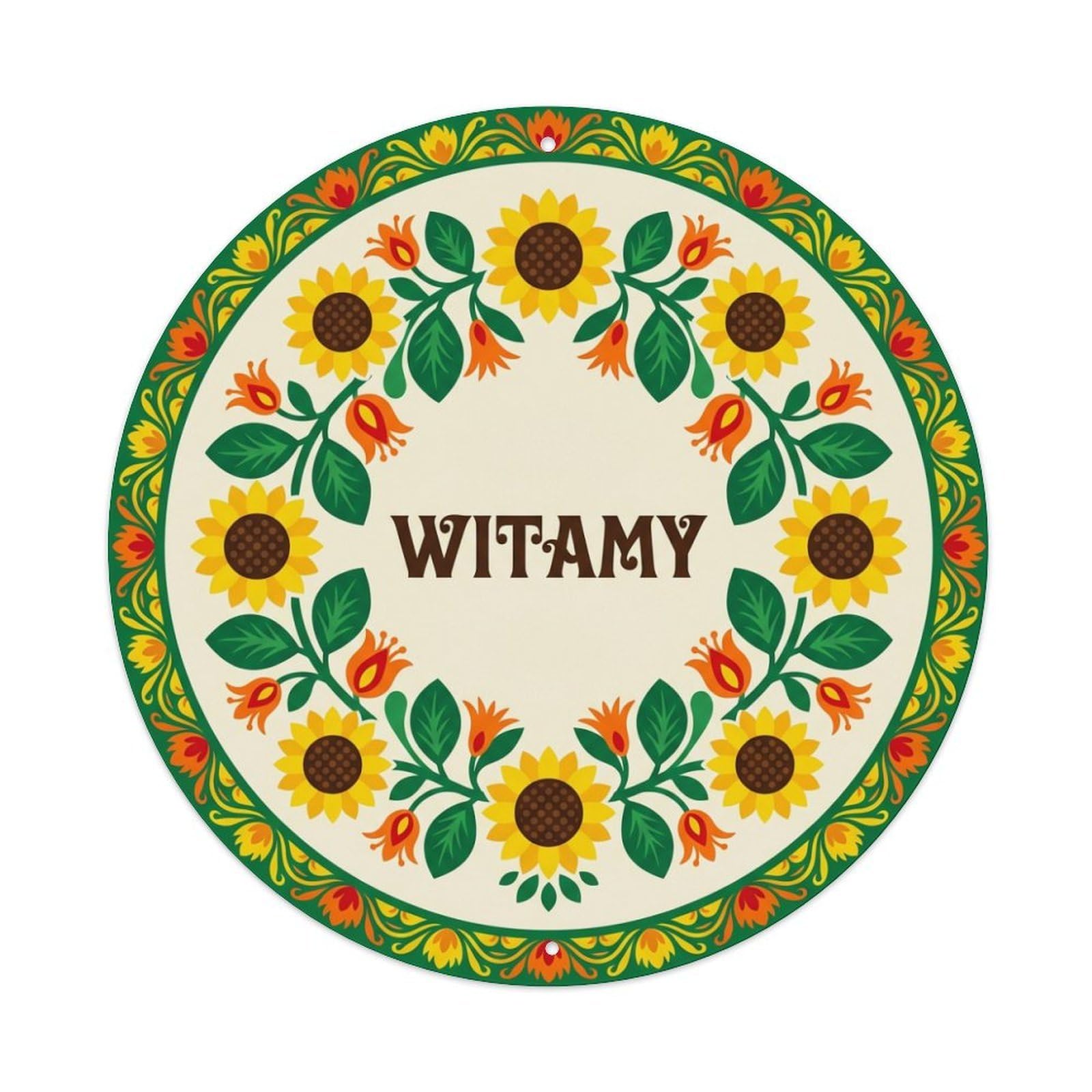 Fyrn Style Metal Tin Sign Vintage Polish Folk Art Witamy Welcome Sunflower Field