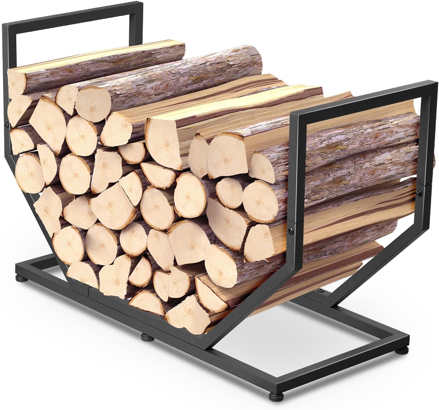 Firewood Rack Outdoor Indoor,31 Inch Firewood Holder,2.58ft Heavy Duty Metal Firepace Log Holder,Wood Storage Rack With Adjustable Feet，Black
