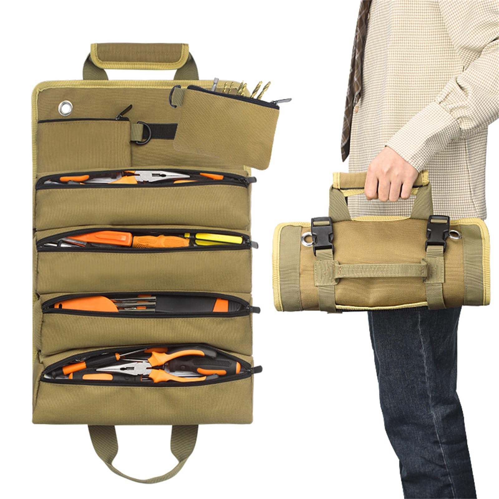 Tool Roll Bag Canvas Thickened Electrician Roll Hardware Tool Storage Bag Multi Purpose Organizer