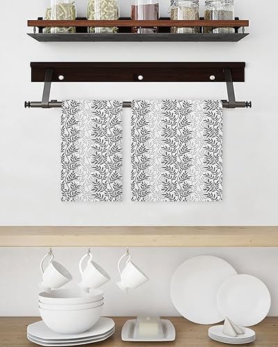 Miniatura 3 de Kitchen Towel 2 Packs Cotton Waffle Weave, Grey Leaves Rustic 16 x 24 Inch Absorbent Quick Drying Dish Towels Clothes for Kitchen Living Room