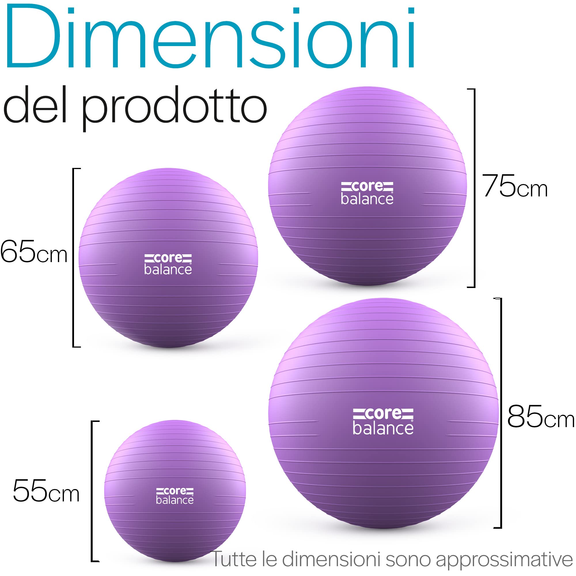 Core Balance Palla Gravidanza antiscoppio per preparazione al parto ed esercizi prenatali – Swiss Ball con pompa ad aria – Pallone da gravidanza – Pallone Pilates (viola)