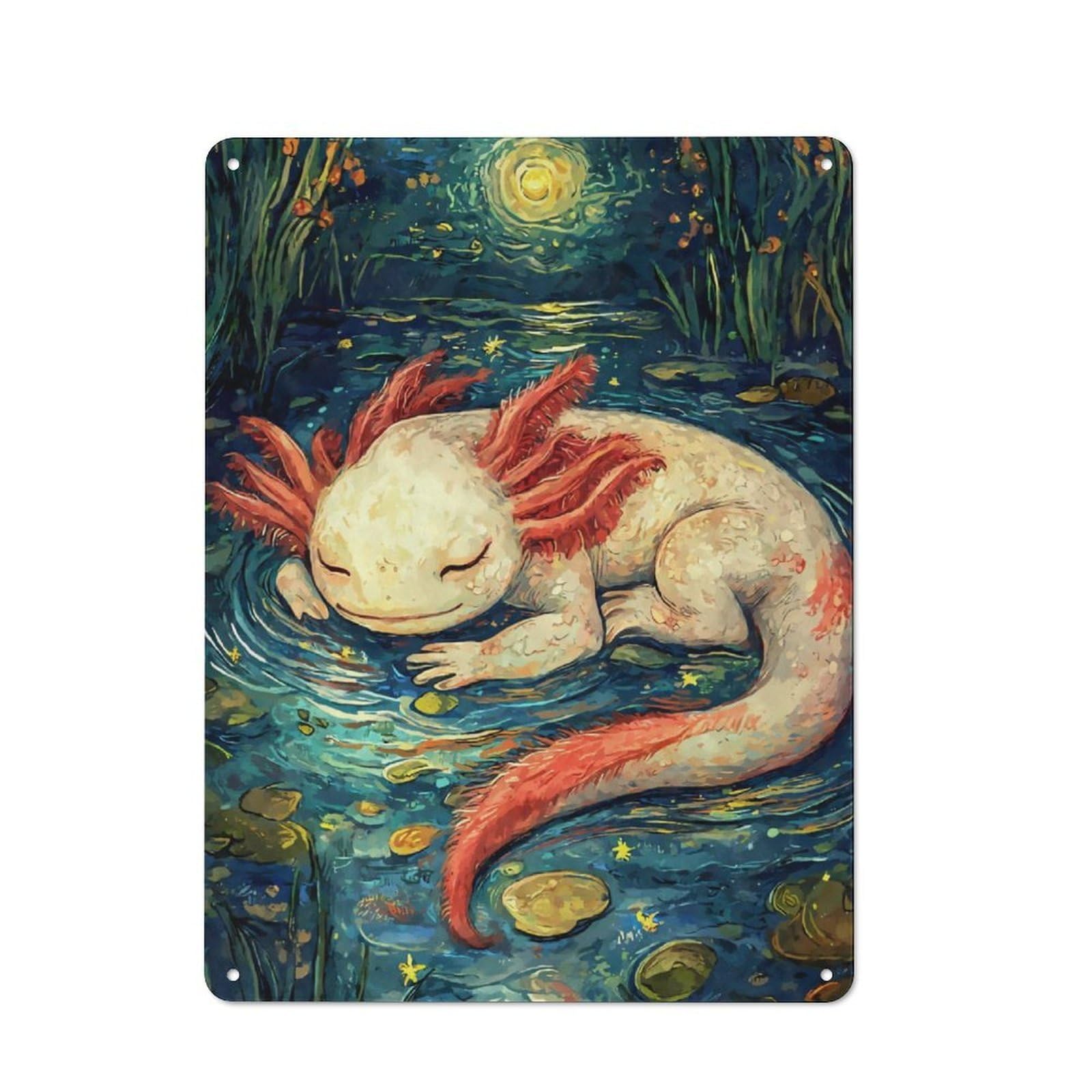 Junmoney Axolotl Sleeping Starry Night Tin Wall Plaque 40X30cm With For Man Cave Or Games Room, A New Home Present For Leisure-Room Decor Enthusiasts