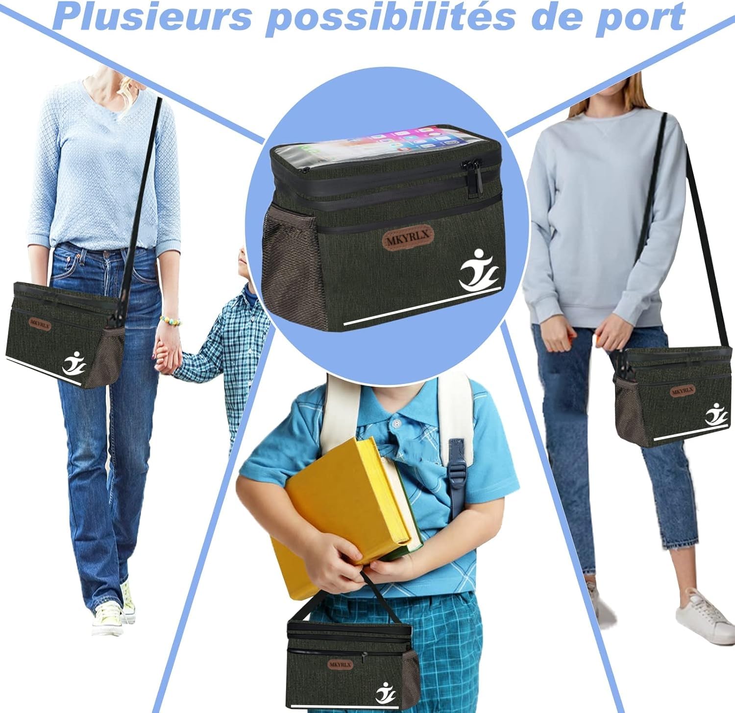 Sacoche de guidon de vélo, 5 l, étanche, poche avant isolée, avec support de téléphone portable pour écran tactile et bandoulière amovible, compartiment isotherme pour vélo électrique, VTT et