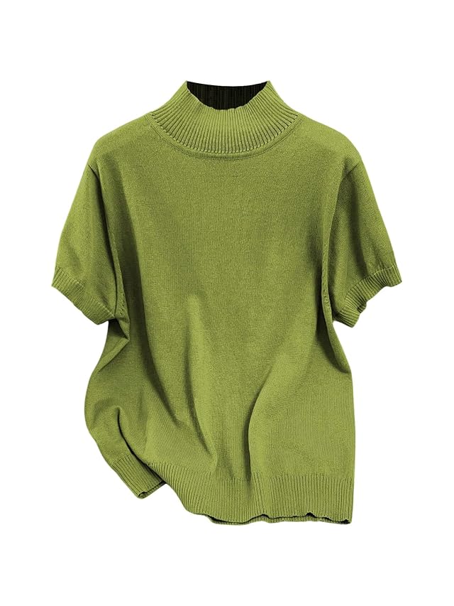 WDIRARA Womens Plus Size Mock Neck Short Sleeve Sweater Lightweight Pullover Knit Tops