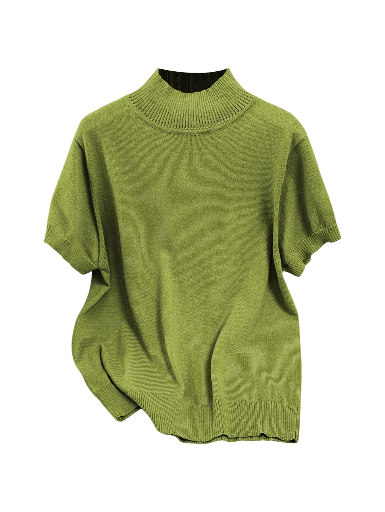 WDIRARA Womens Plus Size Mock Neck Short Sleeve Sweater Lightweight Pullover Knit Tops