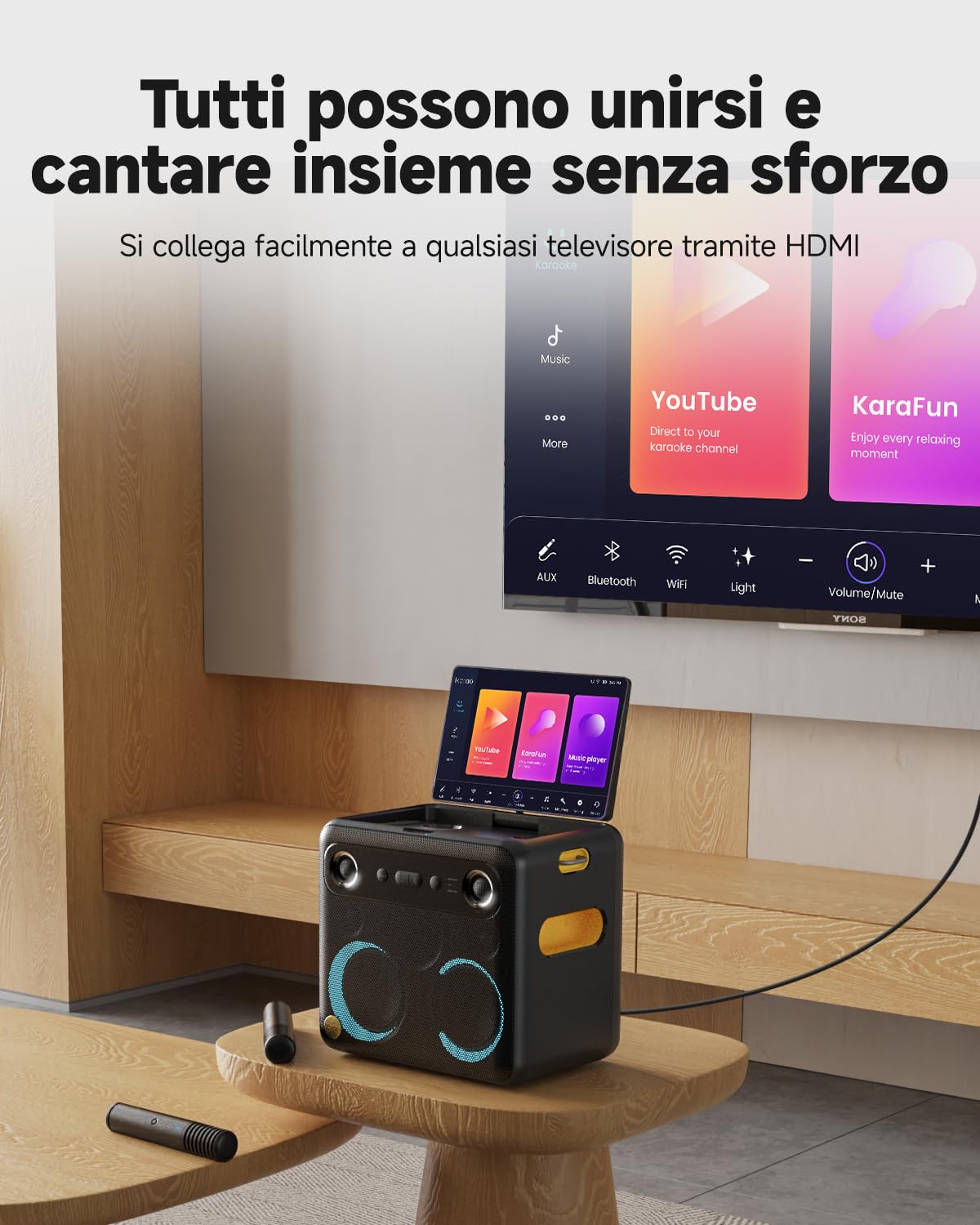 Macchina per karaoke per adulti con display testi, schermo 13,3 pollici, karaoke tutto in uno 2 microfoni wireless (nascosto autocarica), altoparlante