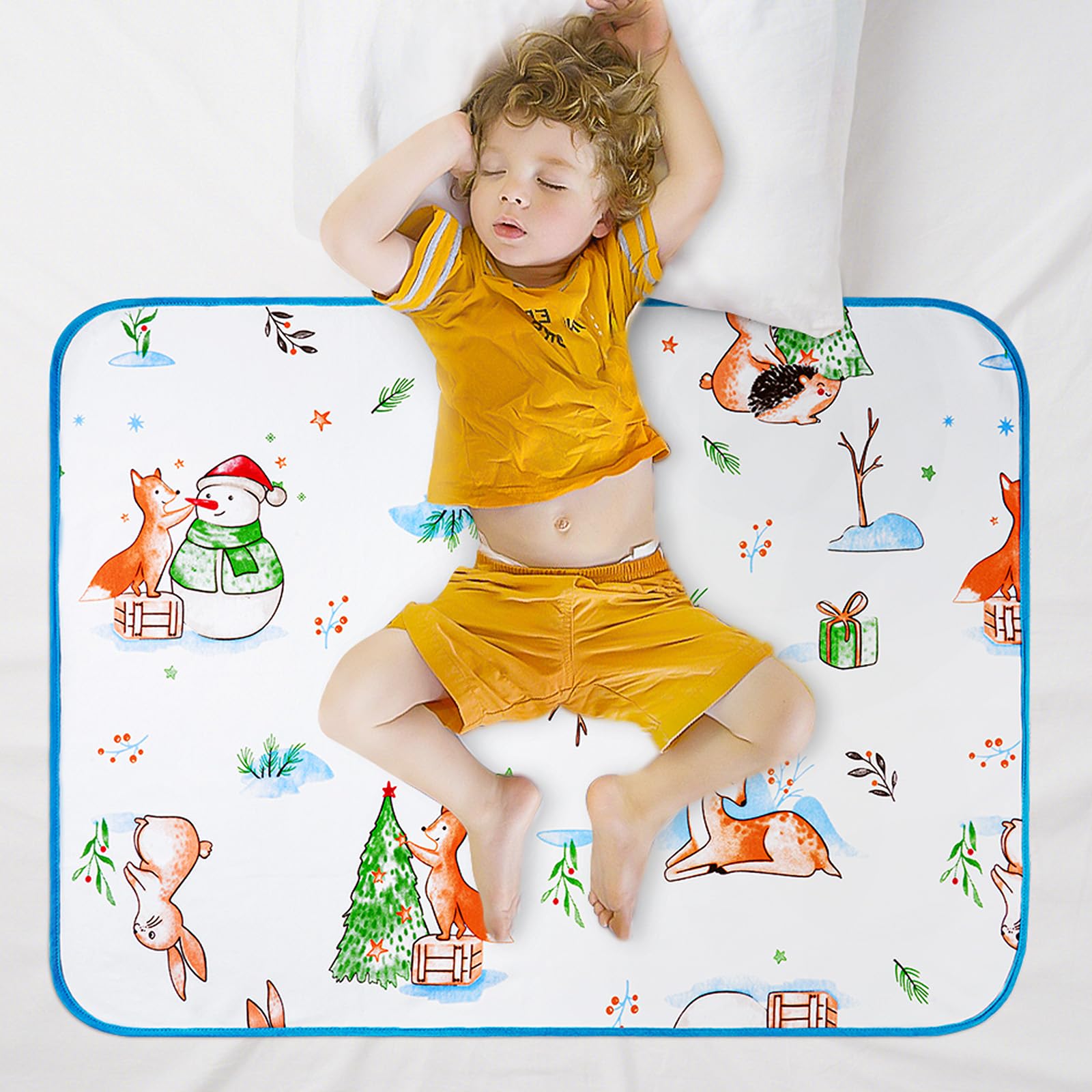 Aolso Töpfchentrainingsmatratze, Matratzenschoner Kinderbett, 70 * 90cm Bettschutz, Waschbare Bettunterlage Wasserdicht, Für Einzelbetten, Kinderbetten, Babybetten (Schneemann)