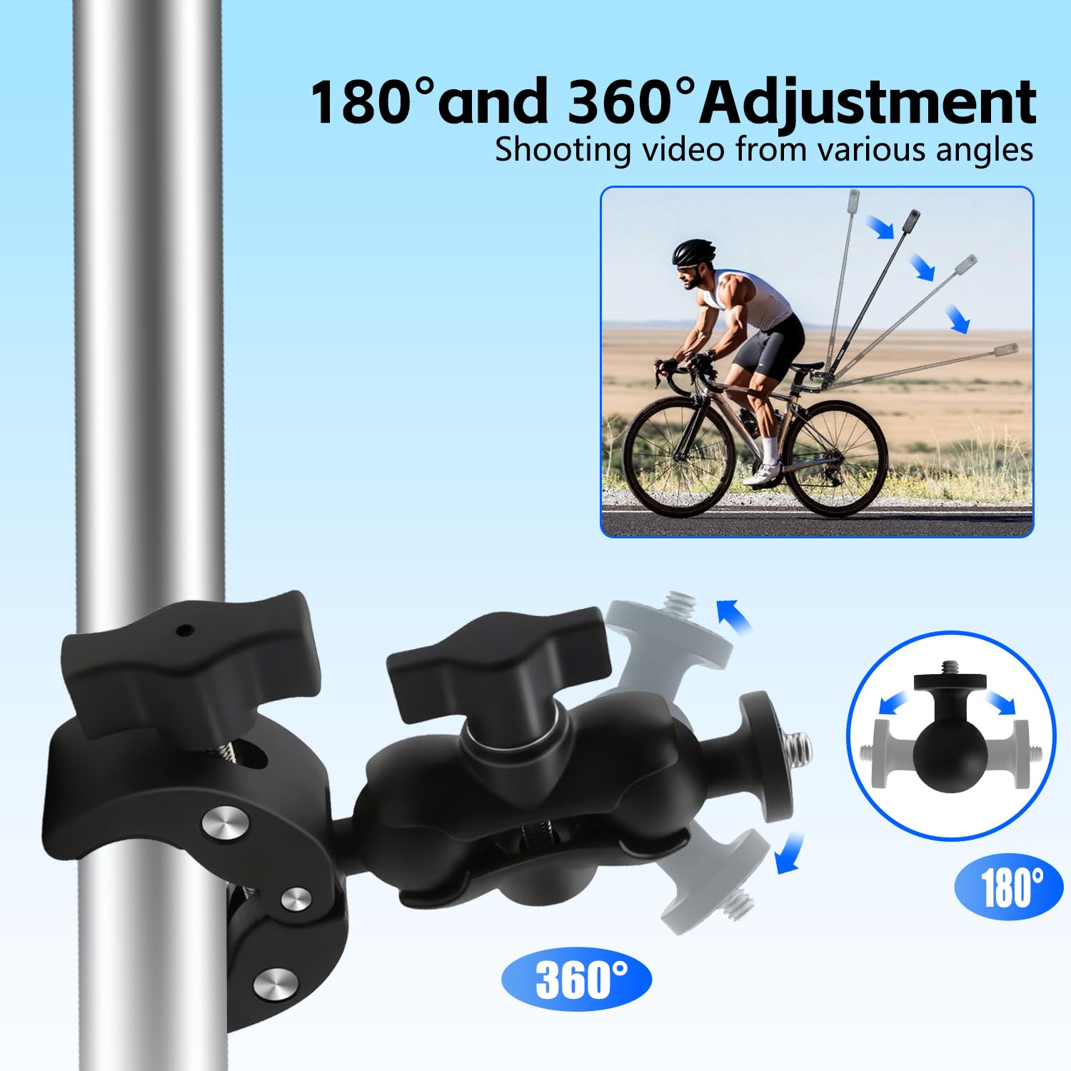 Fahrrad-Heckhalterung Kit mit 47" Invisible Selfie Stick kompatibel mit DJI Osmo 360 Osmo Nano, Fahrrad Lenker Klemmhalterung kompatibel für Insta 360 X5-X für Radfahren Motocycle Boot Panoramablick