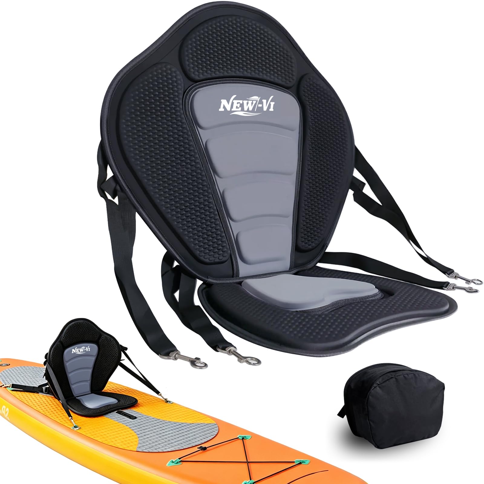 new-vi universal deluxe detachable kayak seat paddle board seat canoe seat kayak seats with back support, 4 adjustable straps high back support, form-fitting for kayaks sup fishing boat rowboat