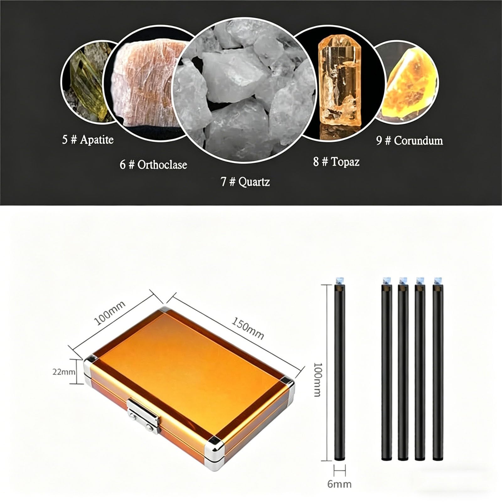 Kit De Prueba De Dureza Mohs De 5 Piezas, Kit Portátil para Medir La Dureza De Metales, Puntas De Dureza Mohs 5-9, Probador De Rayado, para Joyería De Jade, Rocas Y Minerales