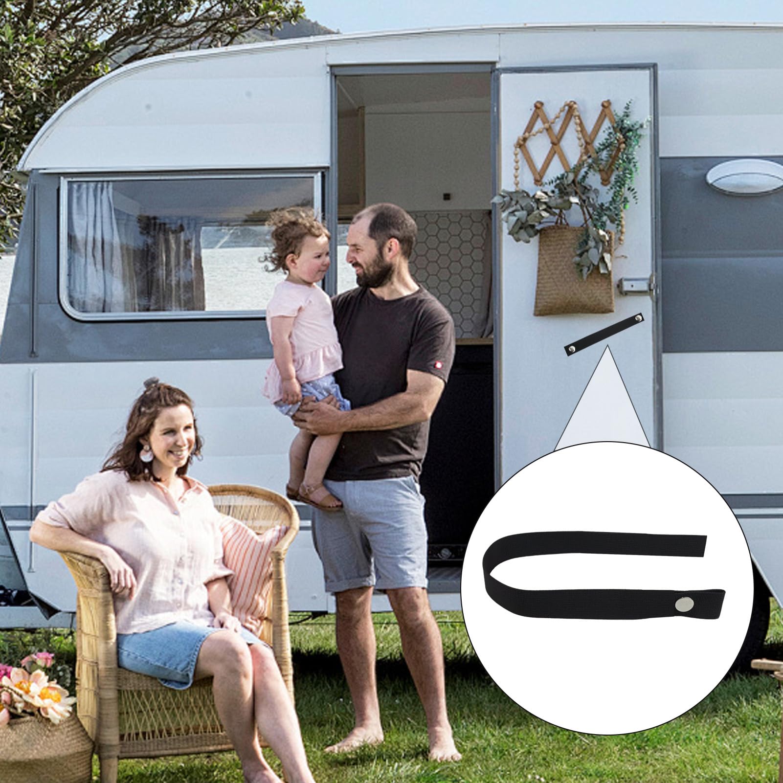2 x Wohnmobil-Duschtürgurt, robuste Schnappgurte mit Schraubnieten, universeller Verriegelungs-Raffhalter für Camper-Taschentüren und Ponton-Bootsleiter, Schwarz, 2 Stück