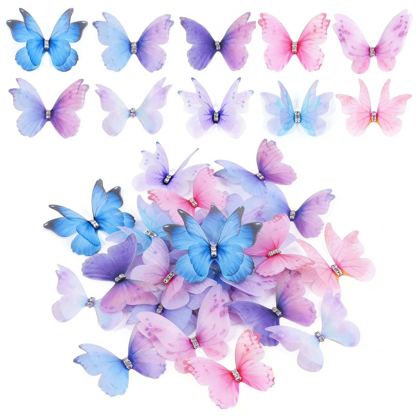 MUYAPAY 70 PCS Wings 3D Stereoscopic Effect Exquisite Feel Multiple Color Combinations Butterfly Wings Flexible DIY Romantic Atmosphere Wing for Wedding Party Home Decor Clothes（Style A）