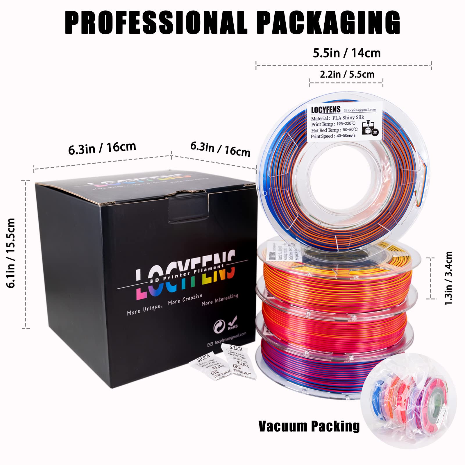 Filamento de impresora 3D PLA, filamento PLA 3 en 1 arcoíris de 1,75 mm +/-0,02 mm, filamento de triple color PLA de seda, paquete de filamento 3D de coextrusión, 200 g x 4 carretes