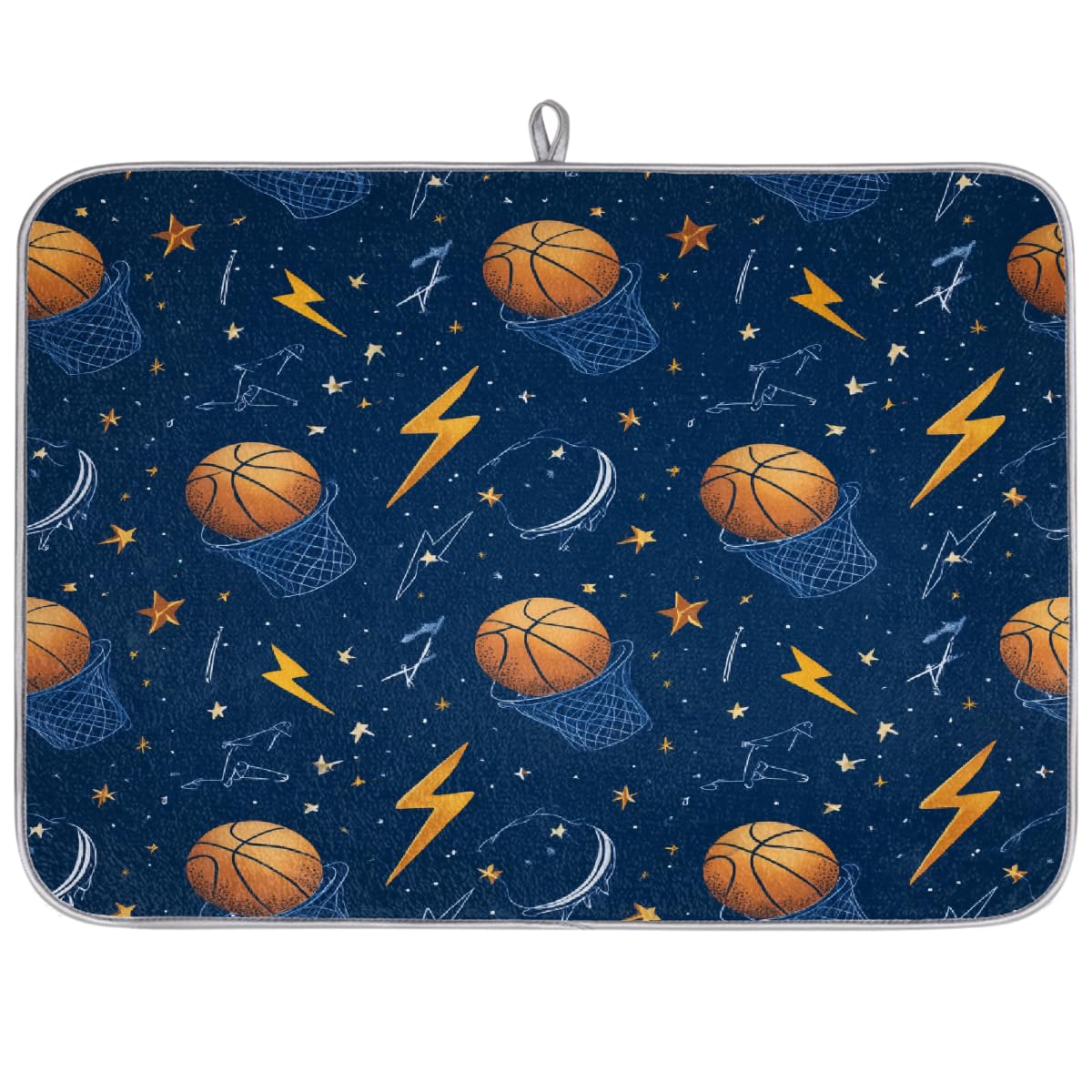Mexpekil Dish Drying Mats for Kitchen, 18"x24" Absorbent Kitchen Drainer Mat Basketball with Lightning Bolt Coffee Bar Pad for Worktops Sink Pets