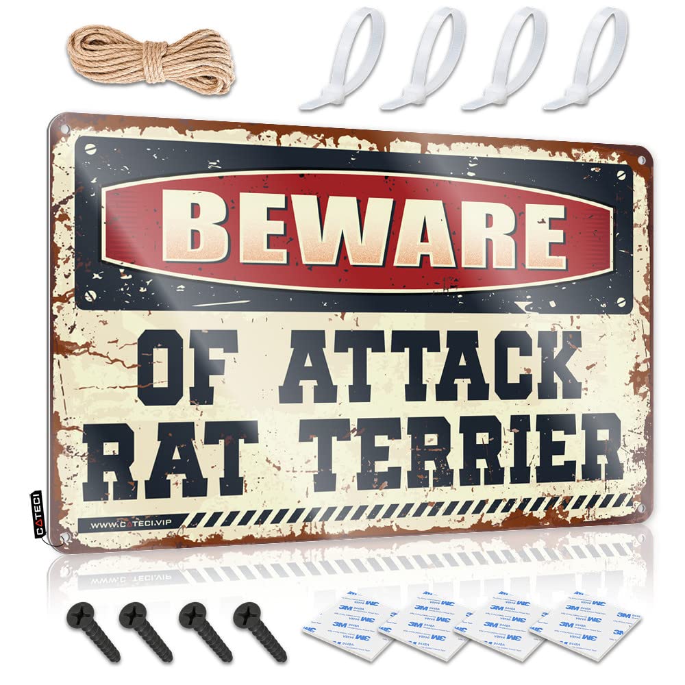 STWNVOITV Warning Signs For Bedroom Beware Of Attack Rat Terrier Tin Sign Beer Signs For Bar Outdoor Tin Sign(30X40CM)