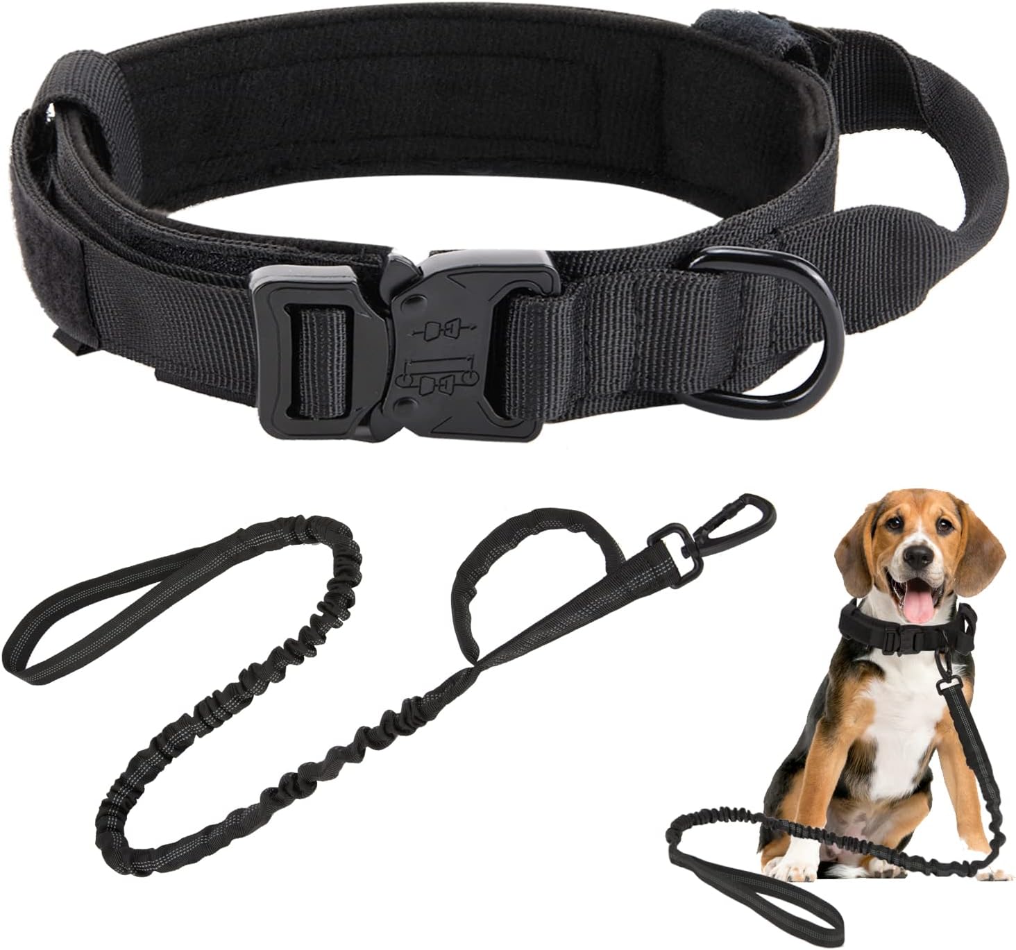 Zbrivier Tactical Dog Collar and Leash Set, Heavy Duty Military Dog Collars, Adjustable Nylon Thick Dog Collar Leash Set with Control…