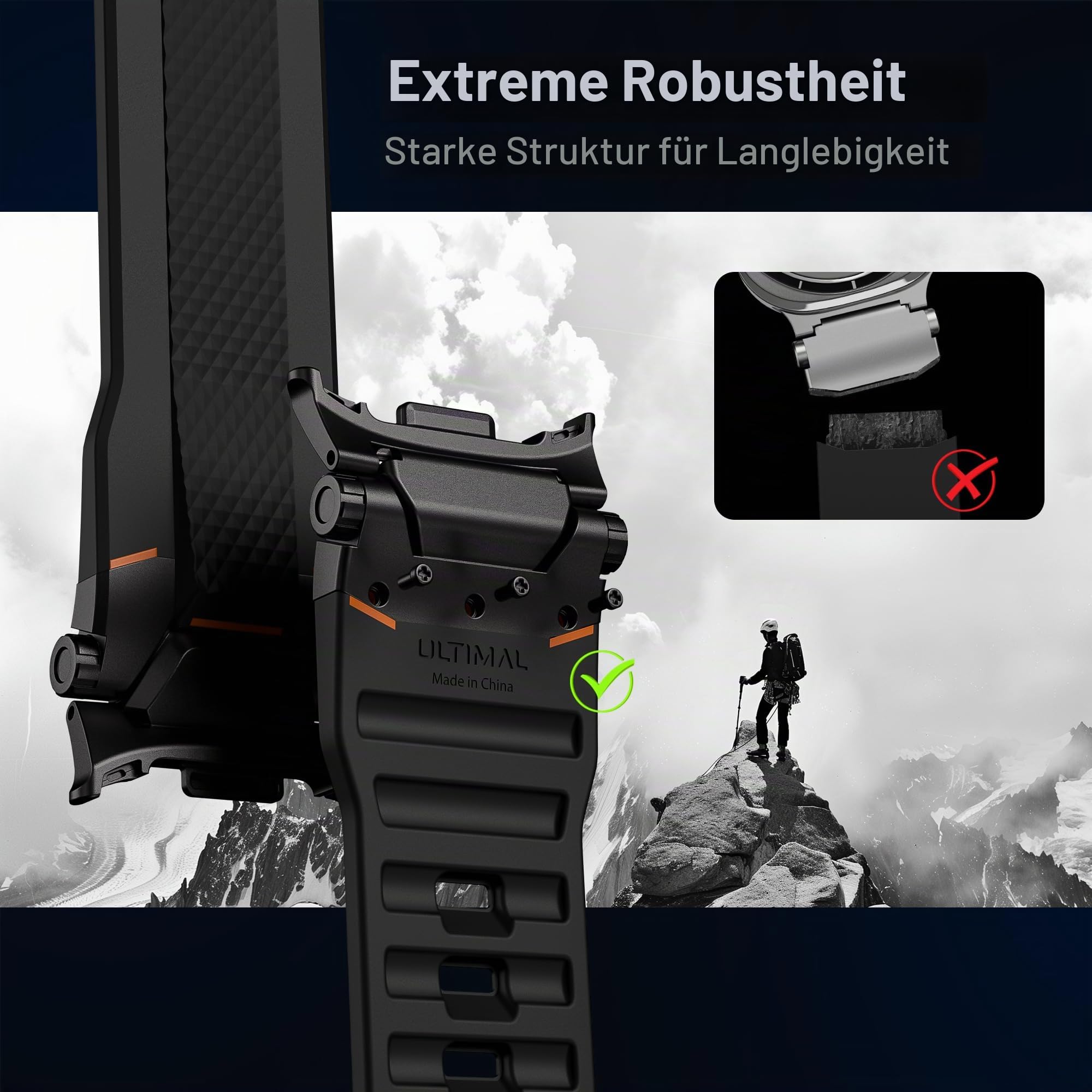 ULTIMAL Armband Kompatibel mit Samsung Galaxy Watch 9/8 40mm/44mm, 8 Classic 46mm, Robustes Premium TPU & Metall Sportarmband für Herren