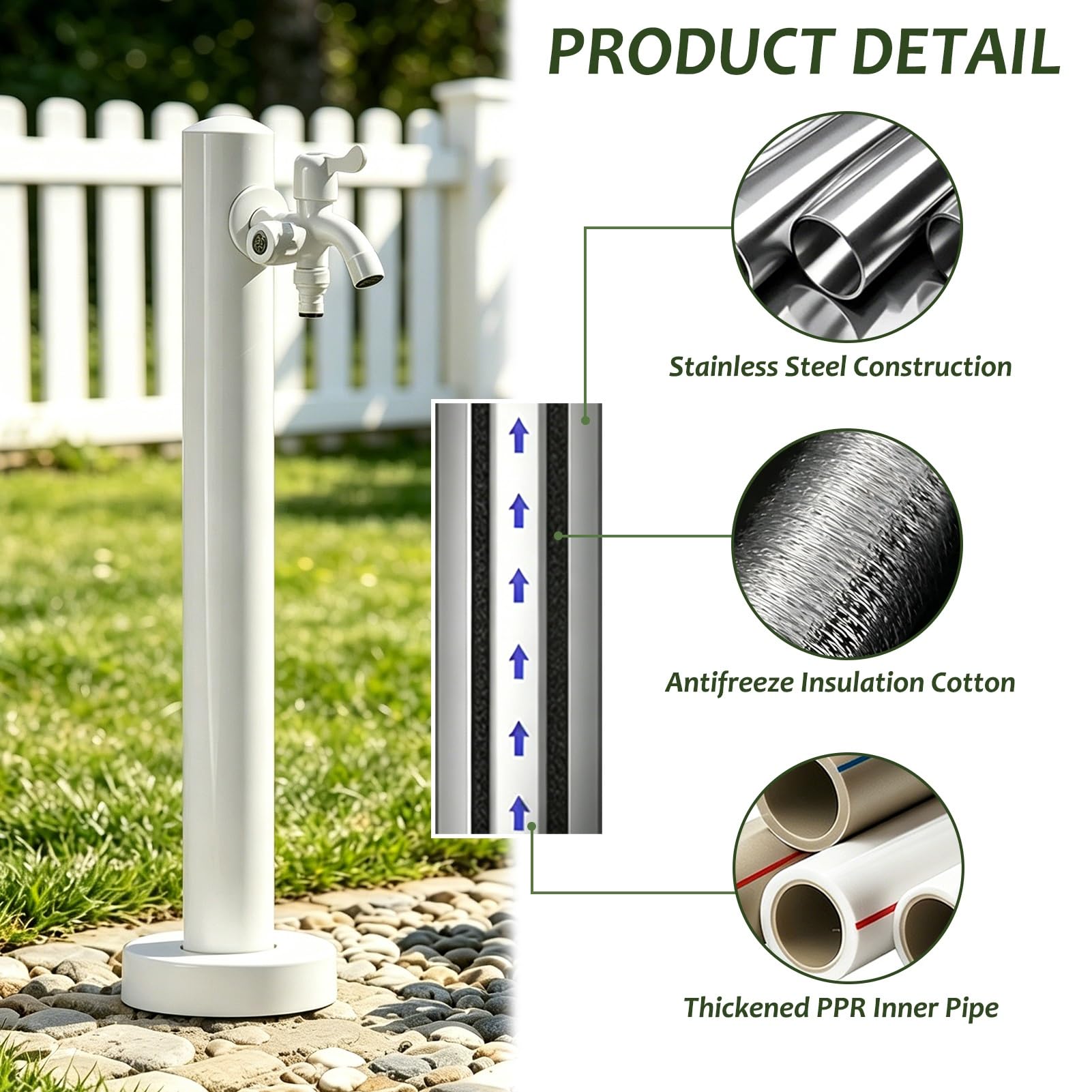 Rubinetto per acqua da esterno a colonna indipendente, idrante per rubinetto da giardino in acciaio inossidabile 304, distributore d'acqua per irrigazione dell'orto agricolo(C,Height: 60cm/23.6in)
