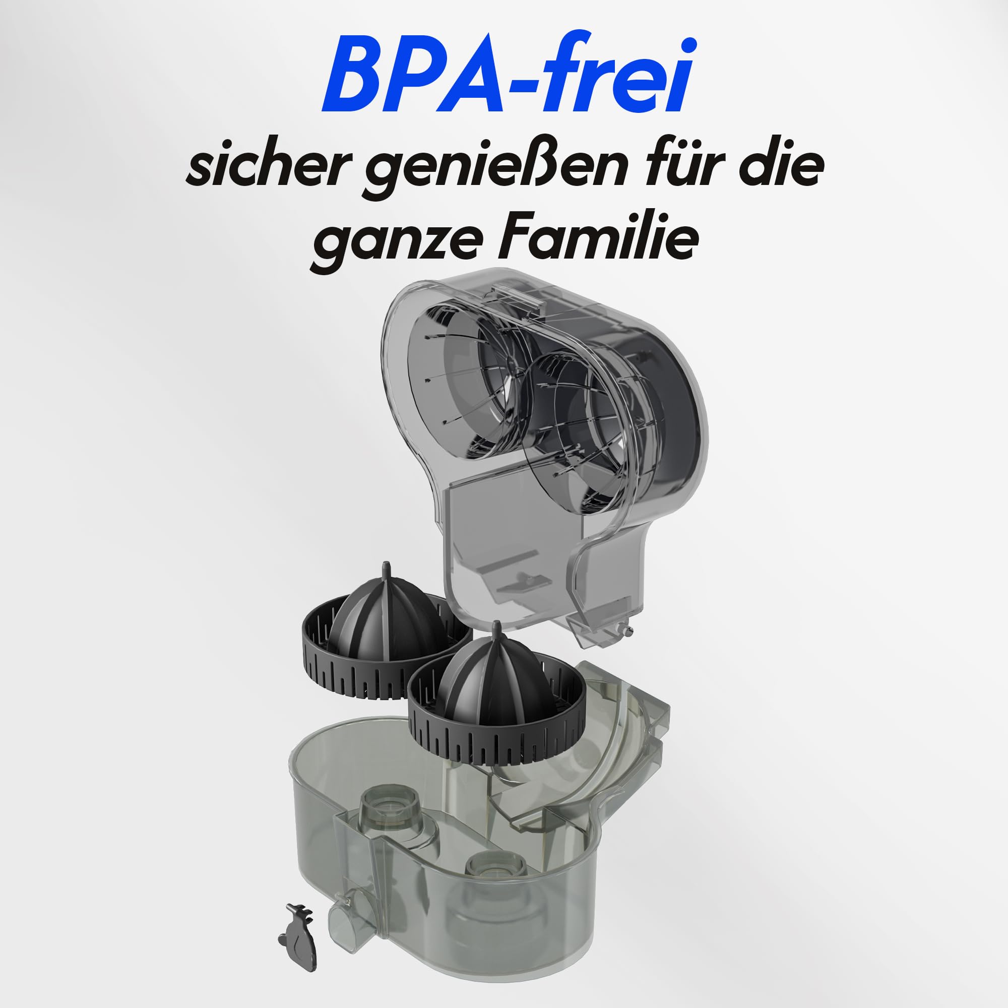 B Juicy O2 Elektrische Zitruspresse & Orangenpresse – Doppelkegel-Entsafter mit Schneider, vollautomatisch, 100W，13500 U/min, BPA-frei, 380ml, leicht zu reinigen, für Orangen, Zitronen & mehr