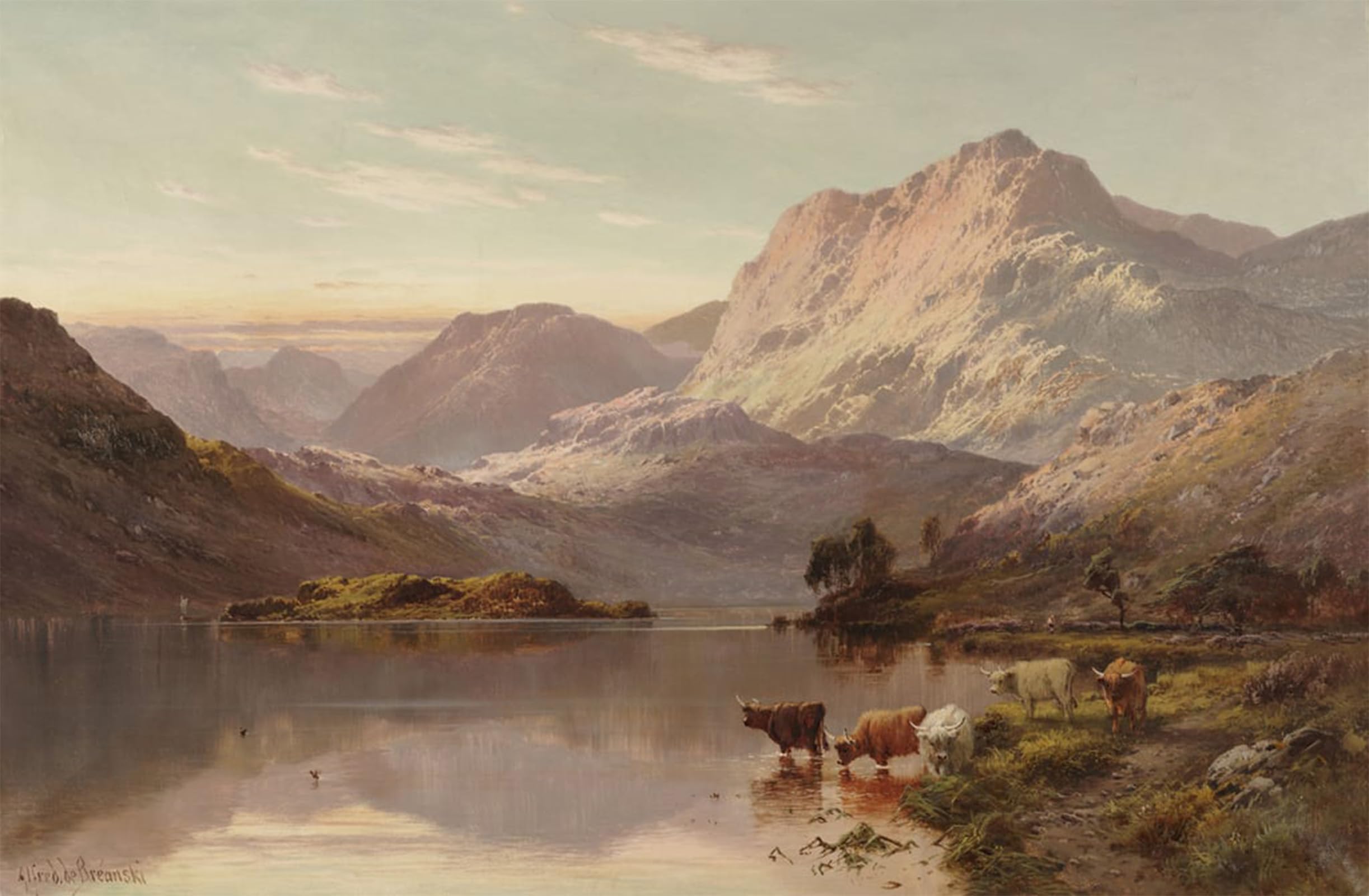 SERENDIPITP Abstract Painting Mural Print Picture Wall Decor Painting Loch Fad by Alfred De Breanski Vintage Wall Artwork for Home Decor 60x90cm