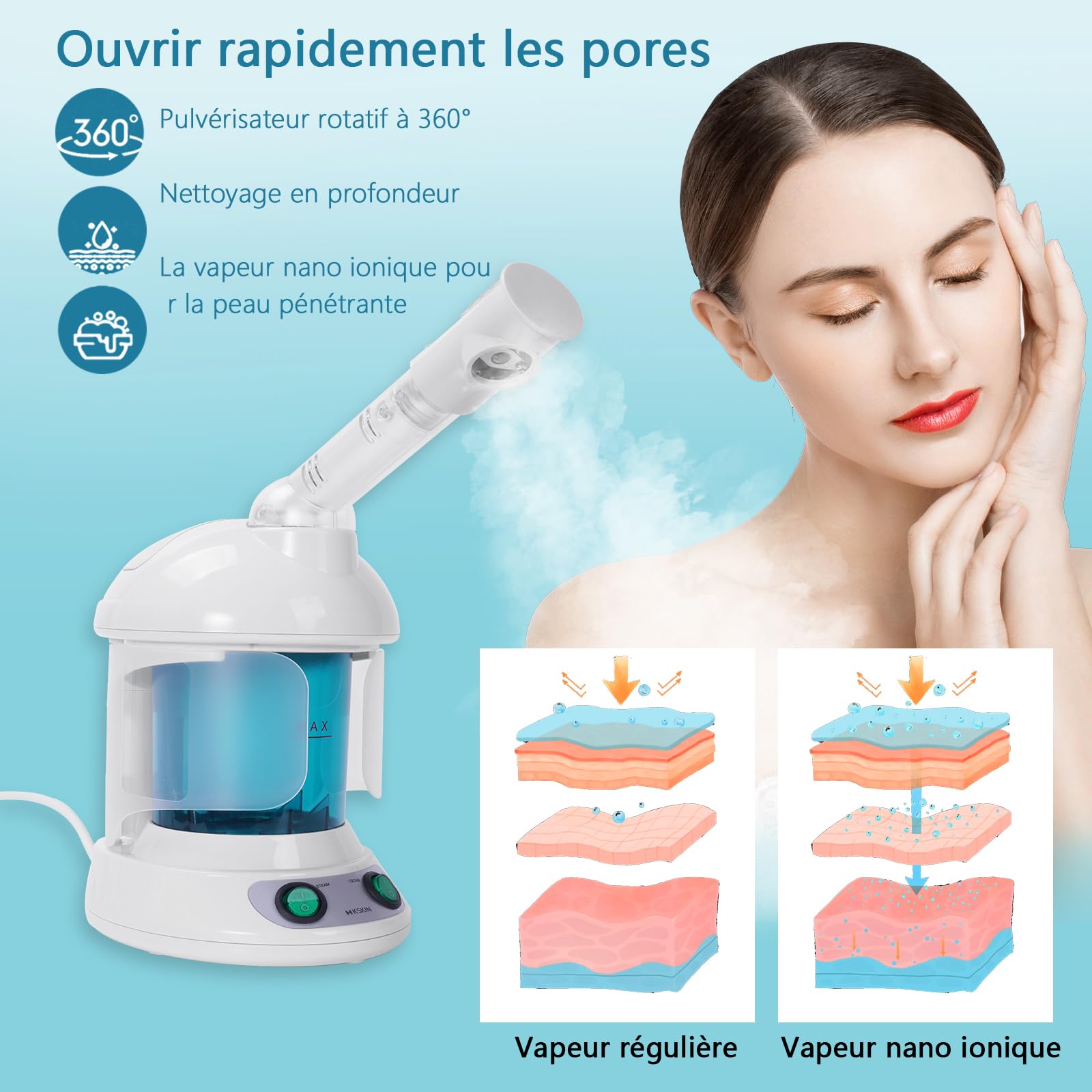 Vapeur Visage Vaporisateur Sauna Spa Facial Chaude Nano Ionique, Visage Steamer Humidificateur Appareil Outils Nettoyage Pores