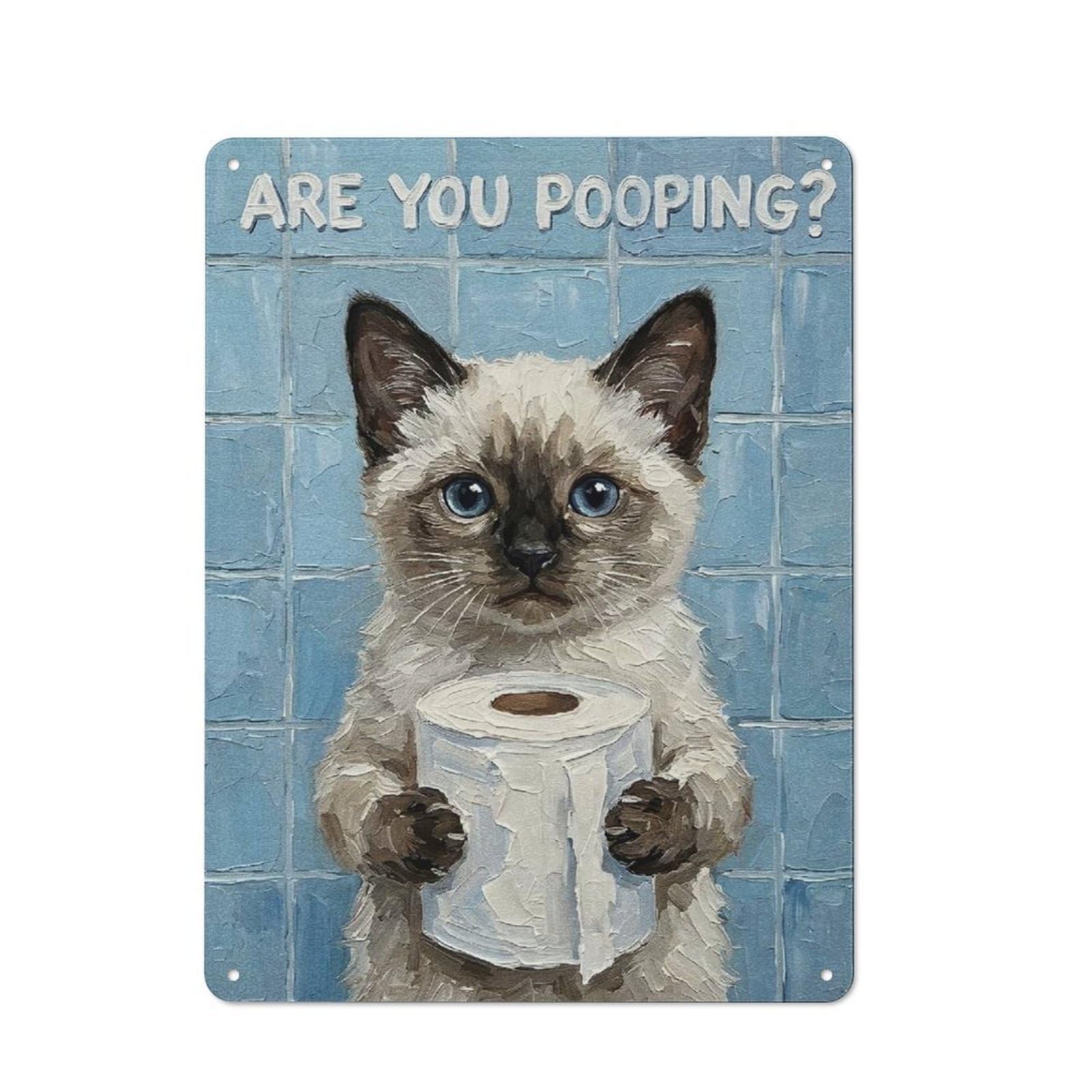 Junmoney Style-7 Metal Wall Sign 40X30cm Featuring Siamese Cat With Toilet Paper Painting For Workshop Wall, For Room Styling Across Workshops And Hobby Rooms
