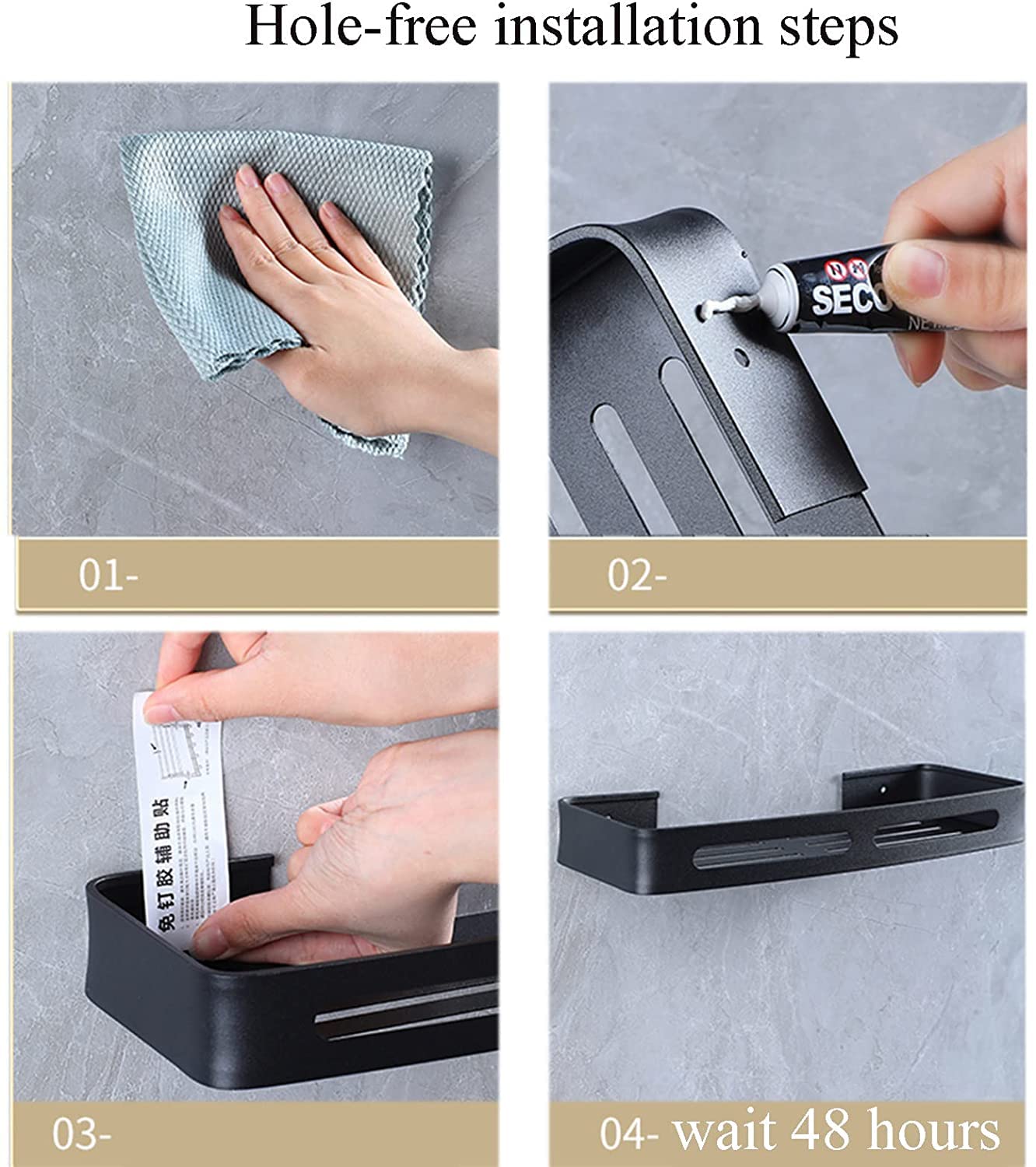 AKAZI Estante de Ducha Adhesivo Estantería de Pared para baño Estantes de Ducha Sin Taladro con Espacio de Gancho Aluminio para baño Cocina,Silver B,1 Story (Black B 2 Layer)