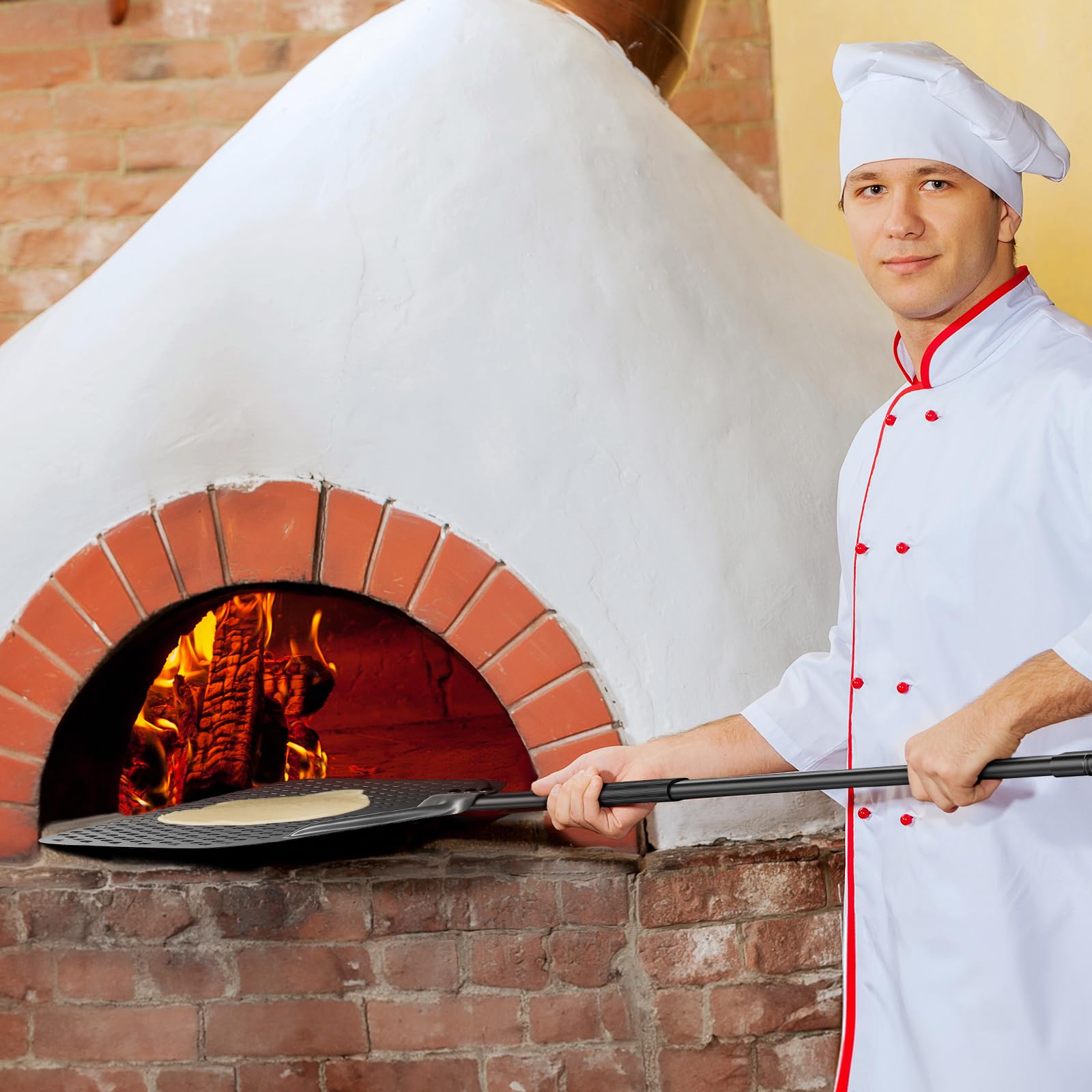 30 x 112 cm Rechteckiger Pizzaschieber 23 cm Pizzaschaufel aus Hart Eloxiertes Aluminium, 3er Pizzaofen-Set, Pizzaofenbürste, Holzofen Pizzaofen Zubehör für Zuhause, Restaurant
