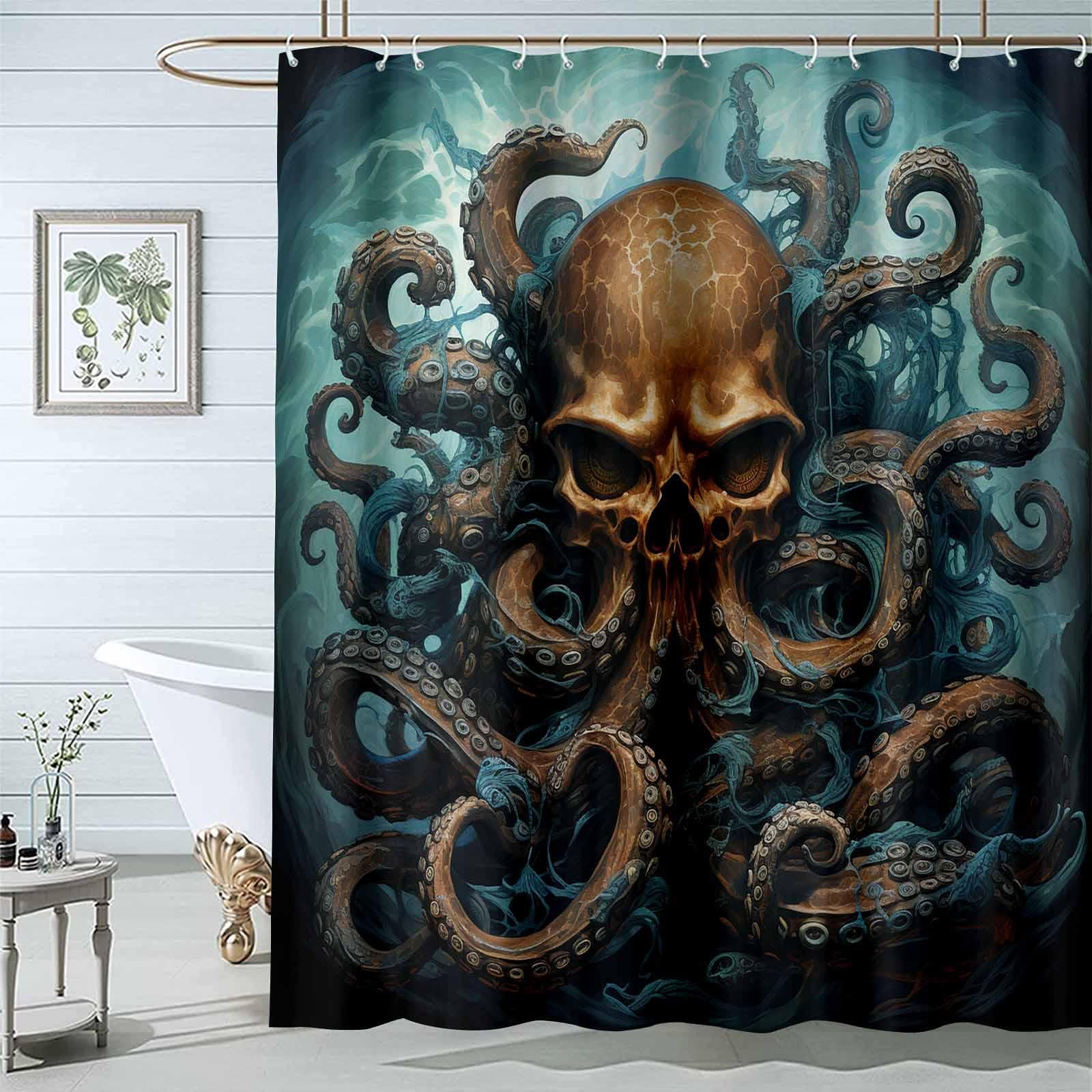 JOSUE Shower Curtain, Halloween Skeleton Octopus Shower Curtains for Bathroom,Waterproof Quick-Dry Polyester Fabric Shower Curtain with 12 Hooks - 180x180cm(72x72in)