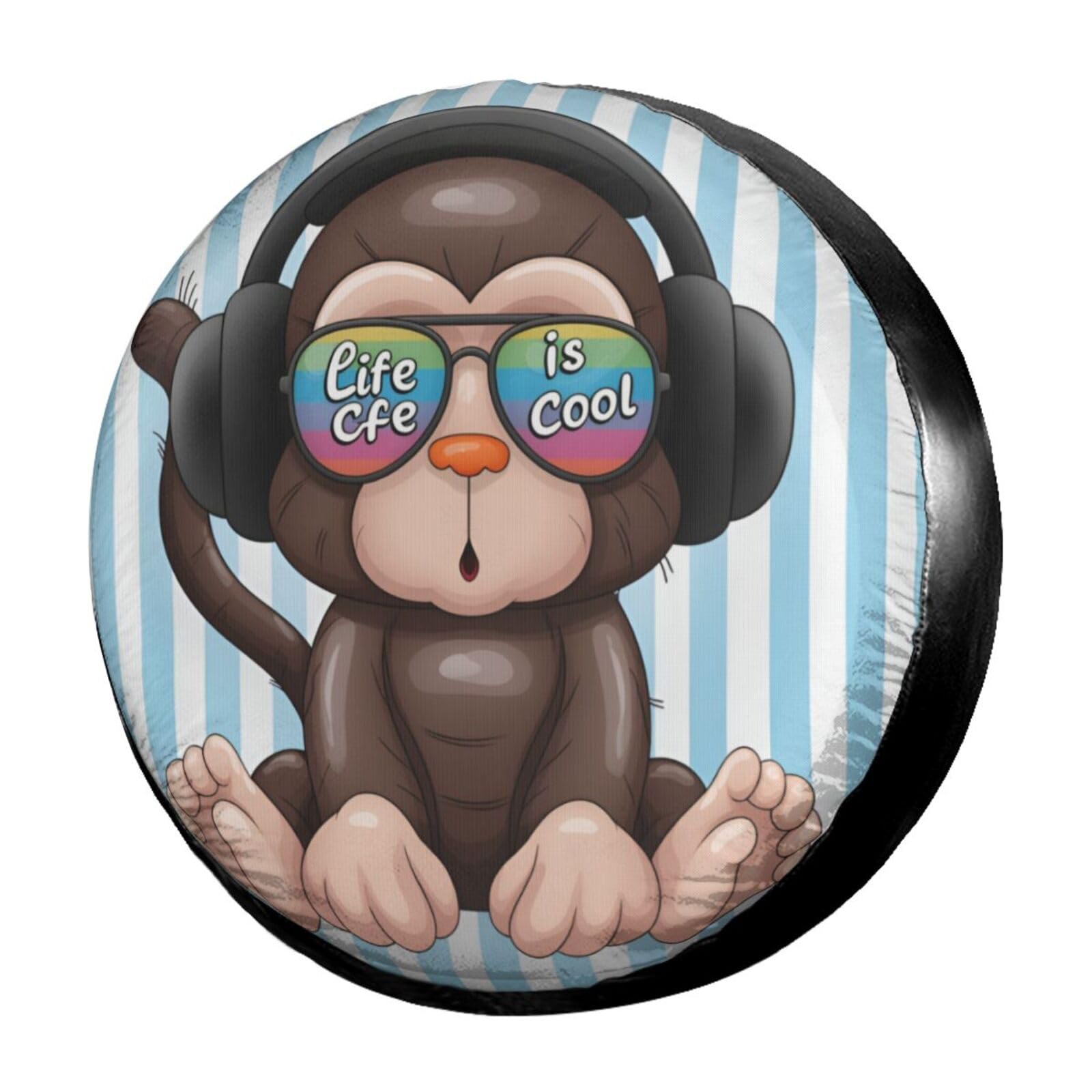Delerain Spare Tire Cover Cute Monkey Wheel Covers Waterproof Dust-Proof UV Sun Universal Fit for Jeep Trailer RV SUV Truck and Many Vehicle (17 Inch for Diameter 31"-33")
