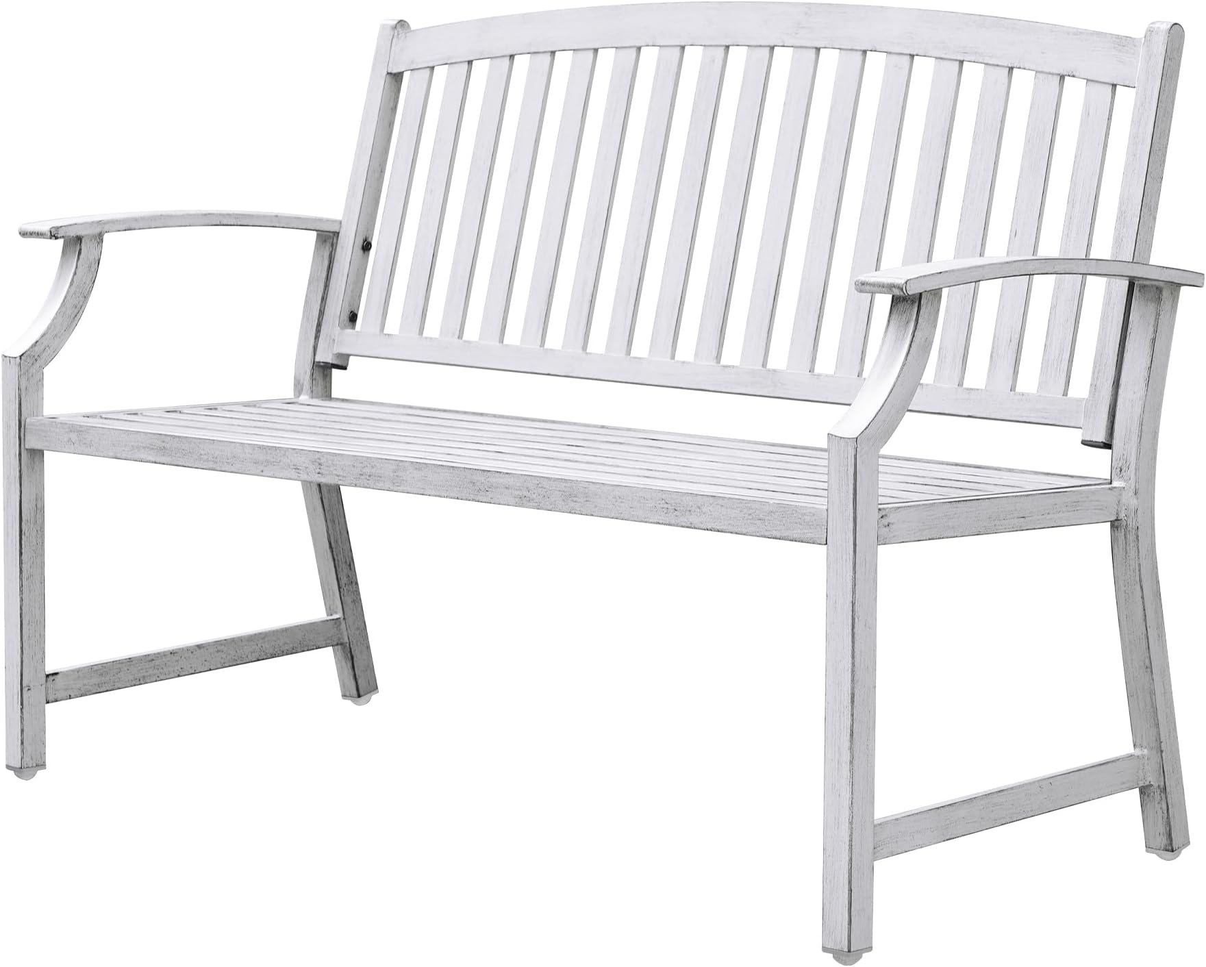 Grand patio 52" Farmhouse Outdoor Bench, Garden Benches with Rust Free Metal Powder Coated Frame and Aluminum Backrest, Faux Wood Grain Finish Frame Patio Bench for Front Porch,Gray-White