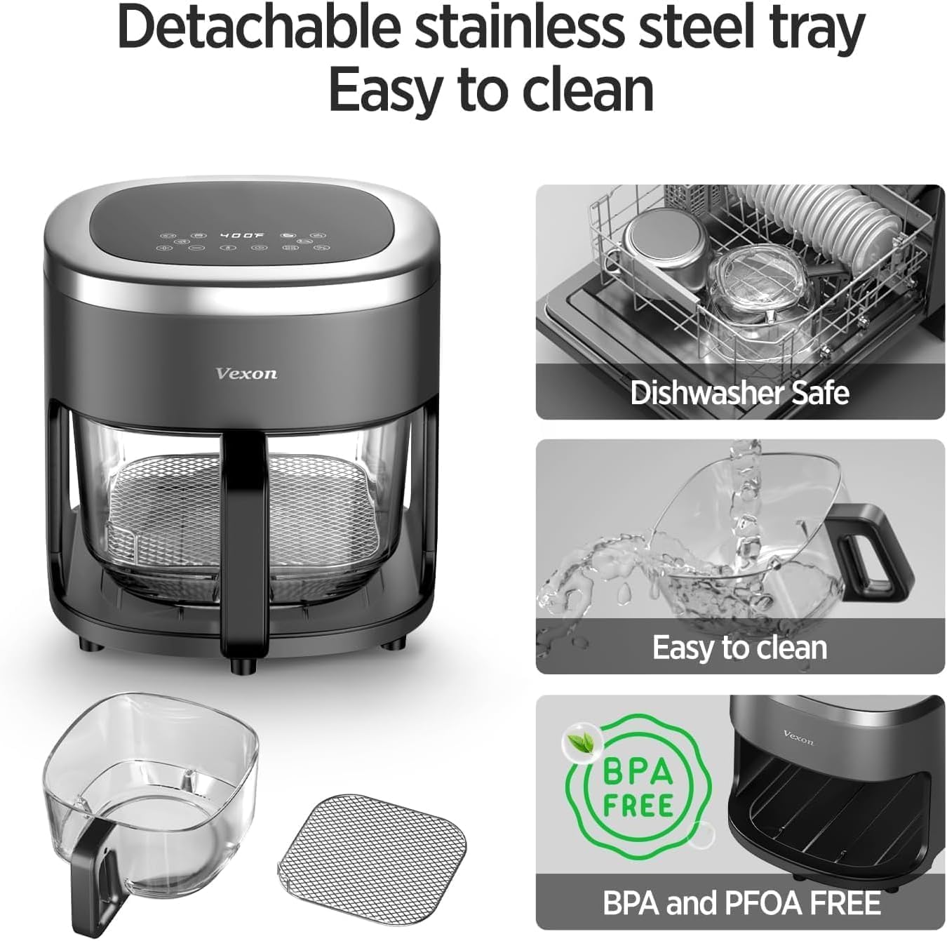 Vexon Air Fryer Detachable Tray and Easy Cleaning