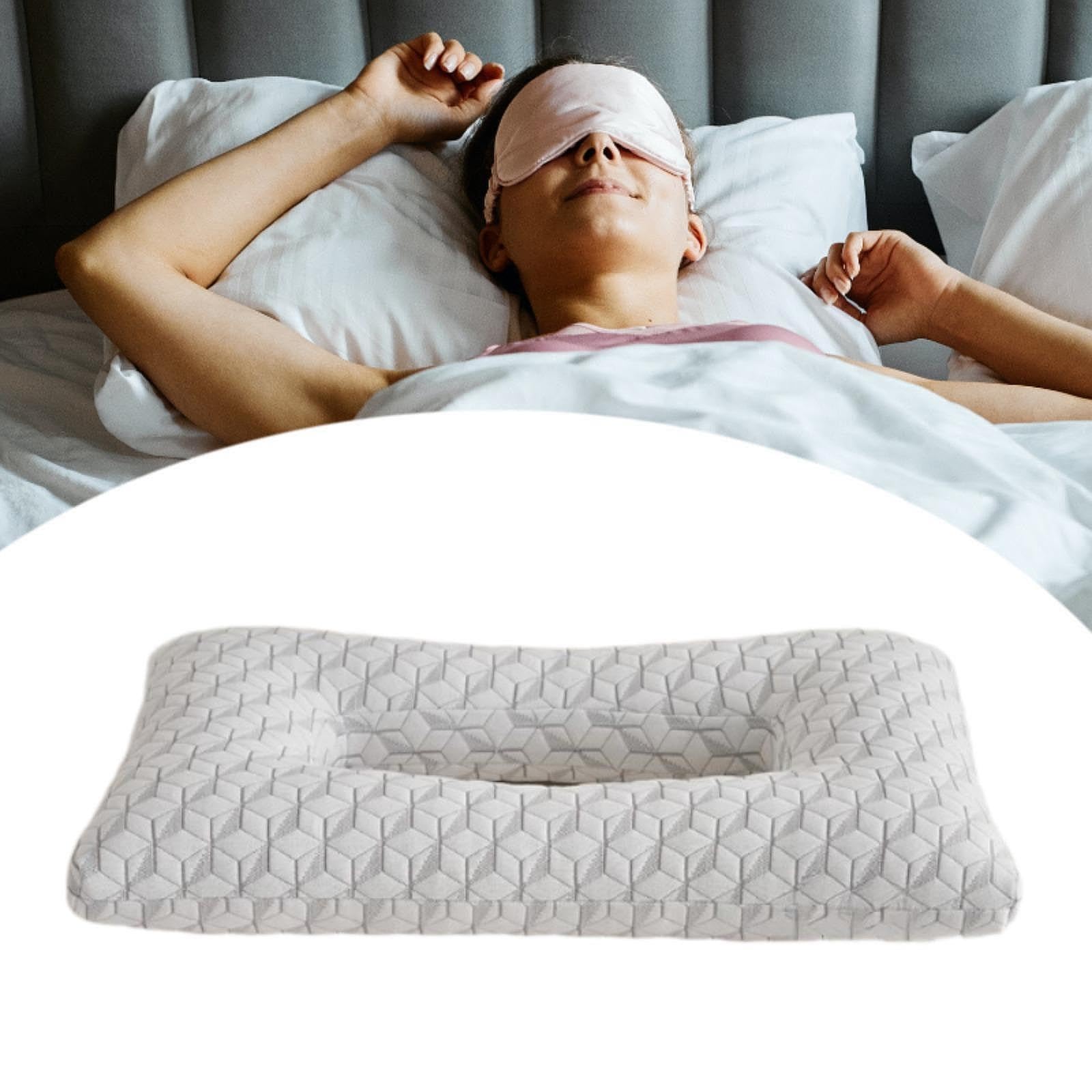 ATORSE Ear Piercing Pillow with Ear Hole for Headphones Wearing Earrings Sleep White Gray 2