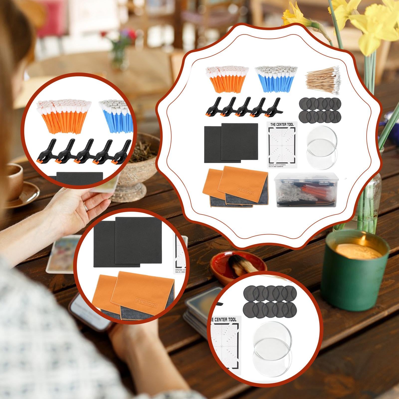 100 Pezzi Kit per La Cura delle Carte Collezionabili con Panno Pulente Accessori di Manutenzione Strumenti di Riparazione Scatola di Conservazione