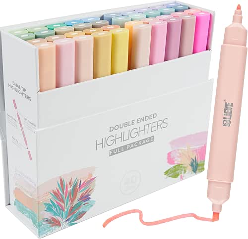 BLIEVE Bible Highlighters No Bleed, Pastel Colors, Dual Tip, 40