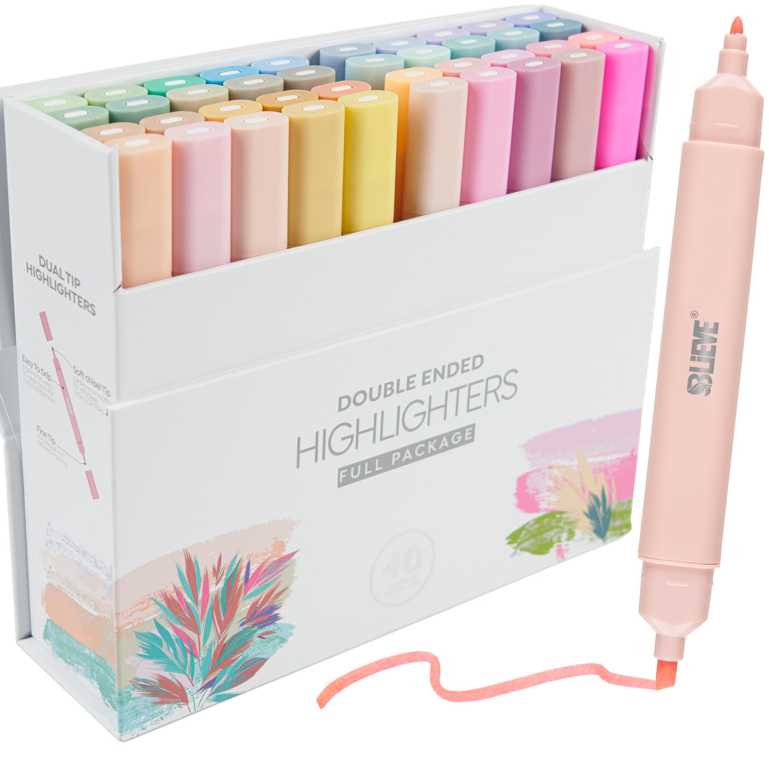 BLIEVE- Aesthetic Bible Highlighters No Bleed Through Assorted Colors, Cute Highlighter Dual Tip For Journaling Supplies And School Accessories, Bible Highlighters And Pens No Bleed (40 PACK)