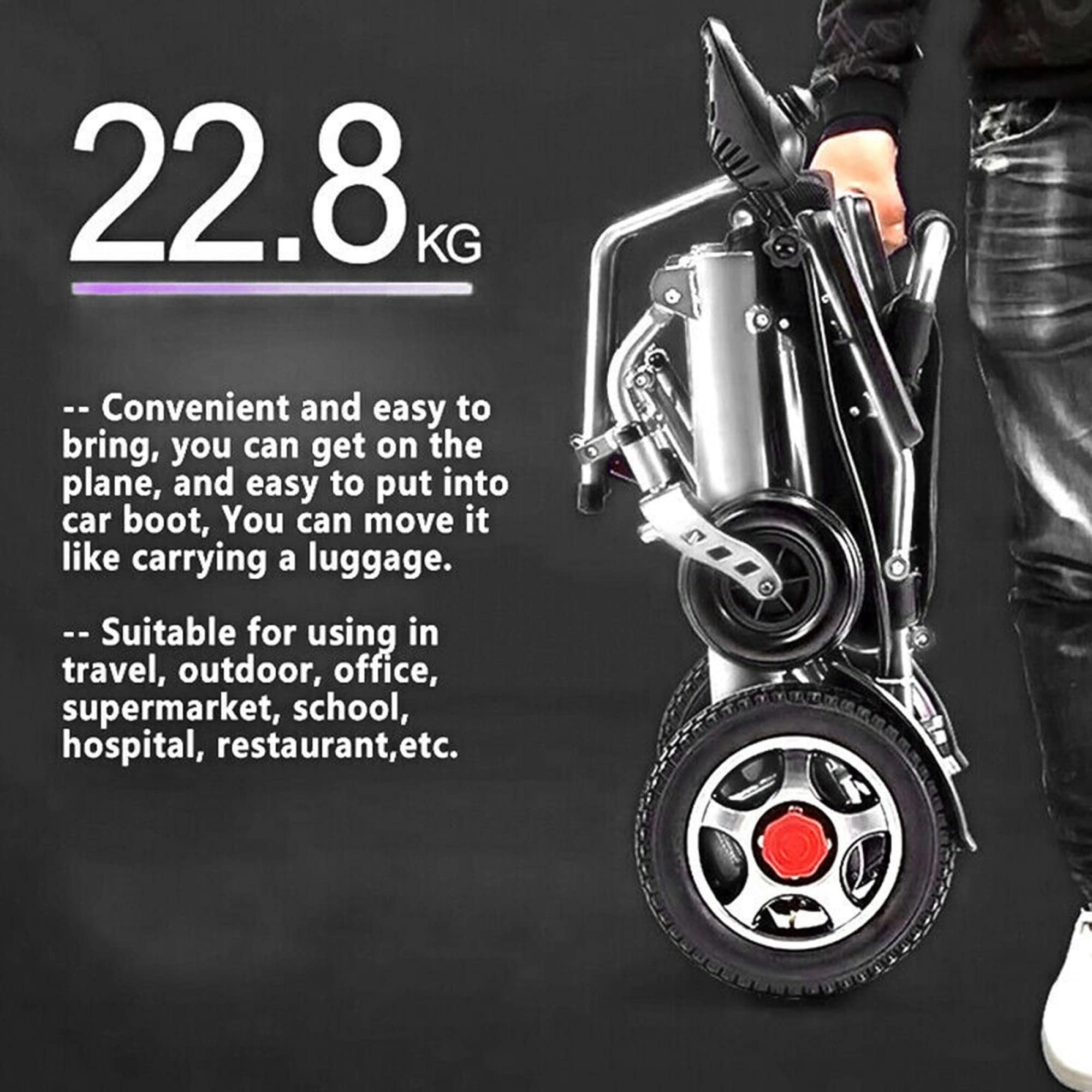 Fauteuil Roulant Léger Potable Transport Pliant Fauteuil Roulant de Voyage, Fauteuil Roulant Électrique à Manipulation Intelligente avec Batterie Longue Portée pour Personnes Âgées Handicapées
