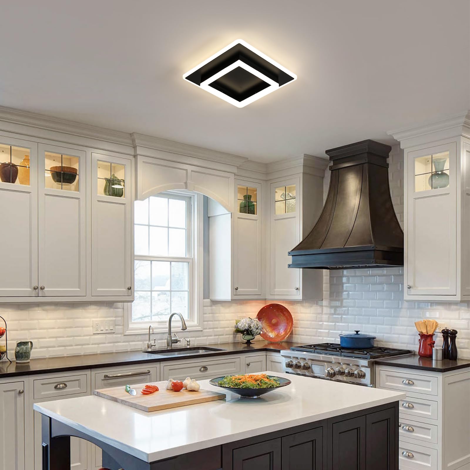 Lampada da Soffitto a LED 30W 3375LM Plafoniera LED Moderna Quadrata | Lampadario LED Soffitto Moderno Nera per Camera da Letto Soggiorno Cucina, Luce Naturale 4500K, 30CM
