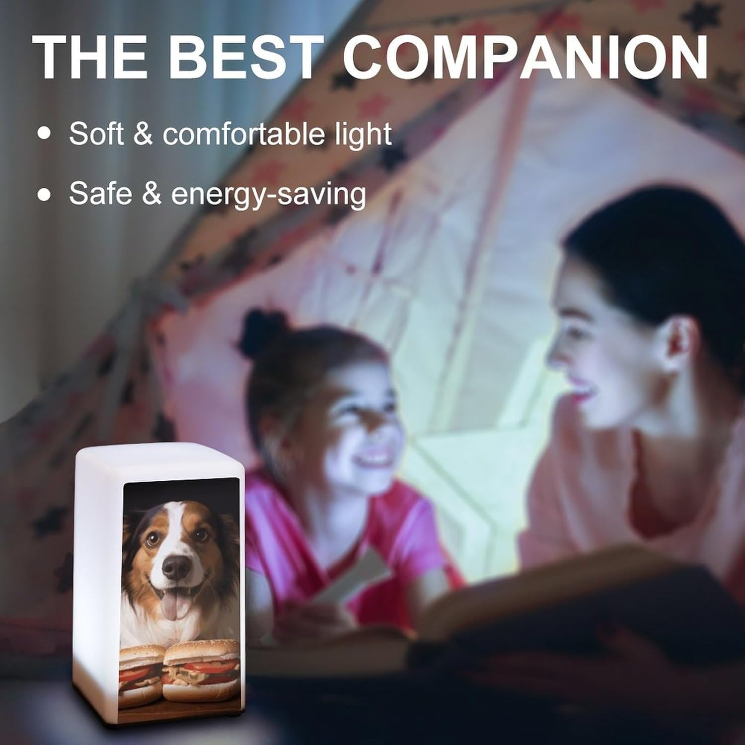 Desk Lamp Table Lamp with 2 Lighting Modes Battery Operated Dog Holding A Hot Dog Reading Lamp for Bedroom Nightstand