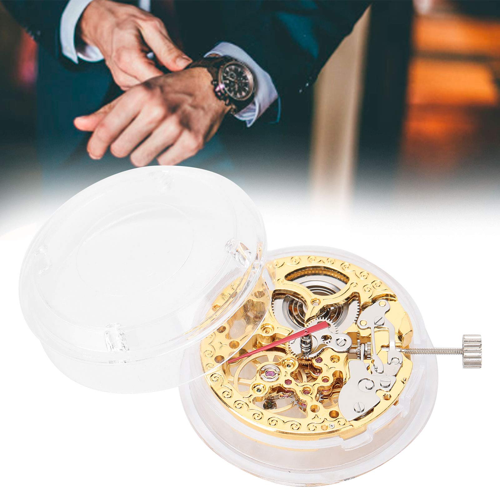 Movimento per orologio Gold Hollow 2807, ricambio di movimento meccanico per orologio, movimento in metallo e plastica dal design cavo con scatola di protezione, per professionisti