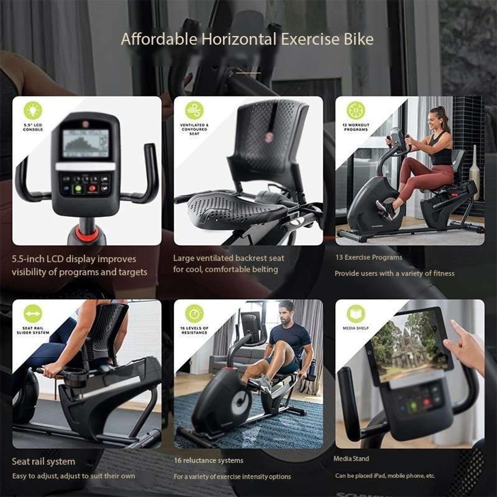 Poziomy rower spinningowy, sprzęt do ćwiczeń na rowerze stacjonarnym, ćwiczenia leżące dla seniorów, dorosłych, mężczyzn i kobiet