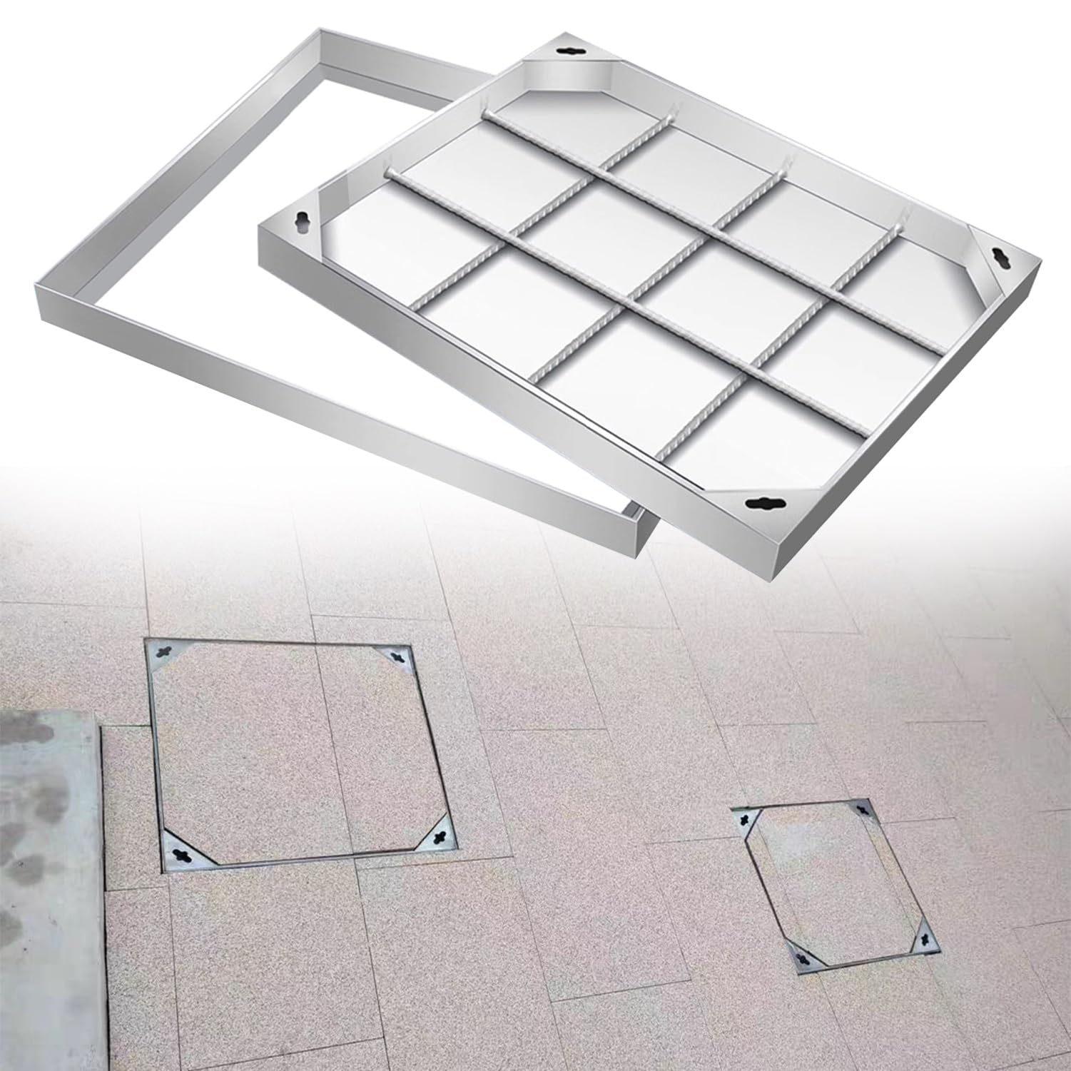 WXPGFEQ Stainless Steel 304Access Cover Manhole Lid for Septic Tank Patio Driveway & Pavement (40x40cm / 16x16in) Design